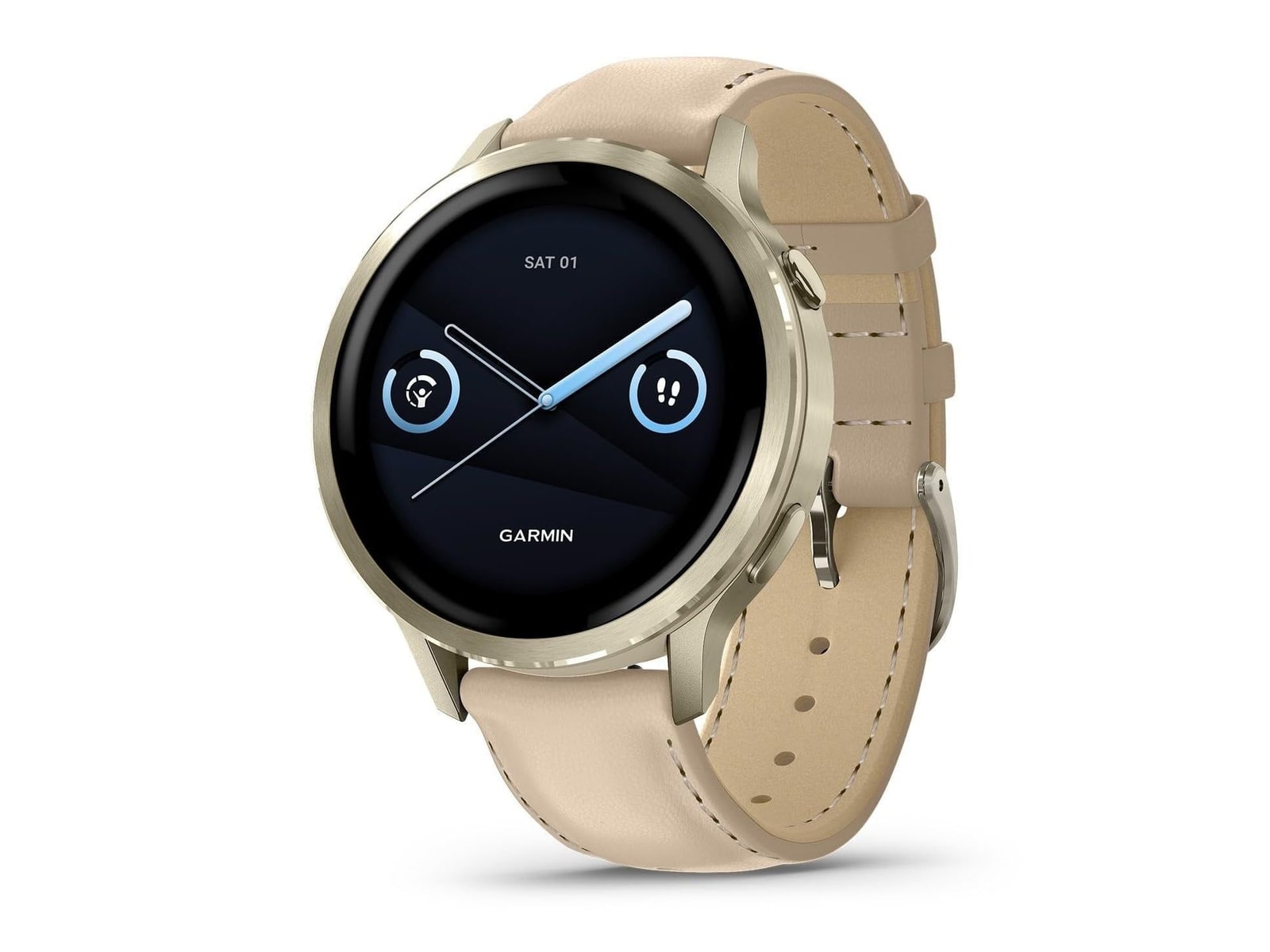 Garmin - Venu 4 - 41 mm, Lunar Gold with Bone Silicone Band and Light Sand Leather Band Smart Watches - Gold