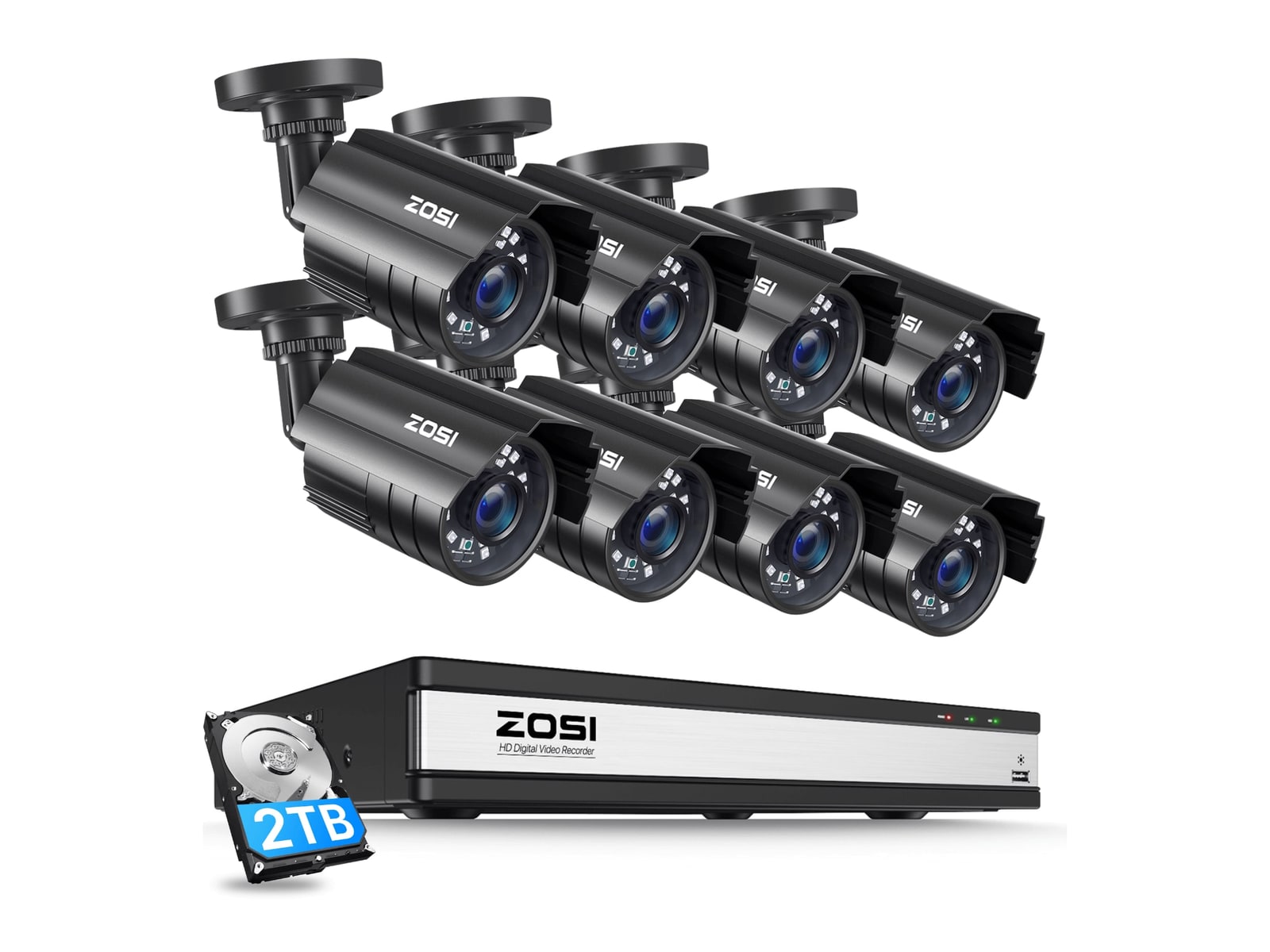 ZOSI - C211 1080p 16 Channel DVR - 2TB Drive / 8-Camera Security Cameras