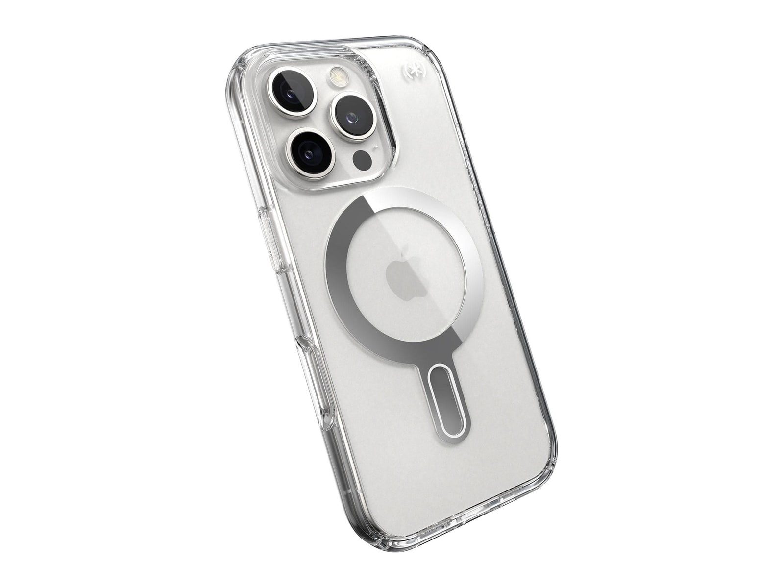 Speck - Presidio Perfect-Clear MagSafe with ClickLock - iPhone 16 Pro - Clear/Chrome
