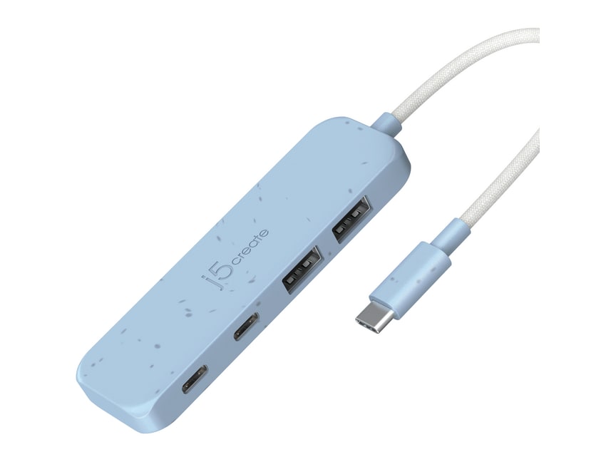 j5create - Eco-Friendly USB-C to 4-Port Type-C & Type-A Gen 2 Hub USB Hubs - Cyan