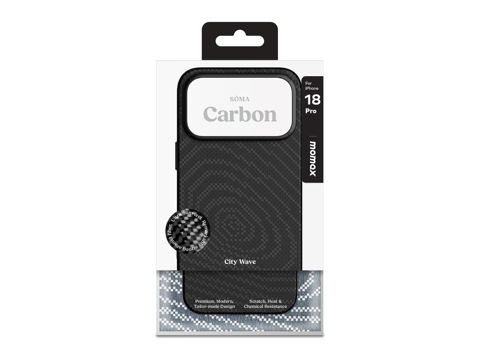 MOMAX - Soma Carbon City Wave Aramid Magnetic Case - iPhone 18 Pro - Black