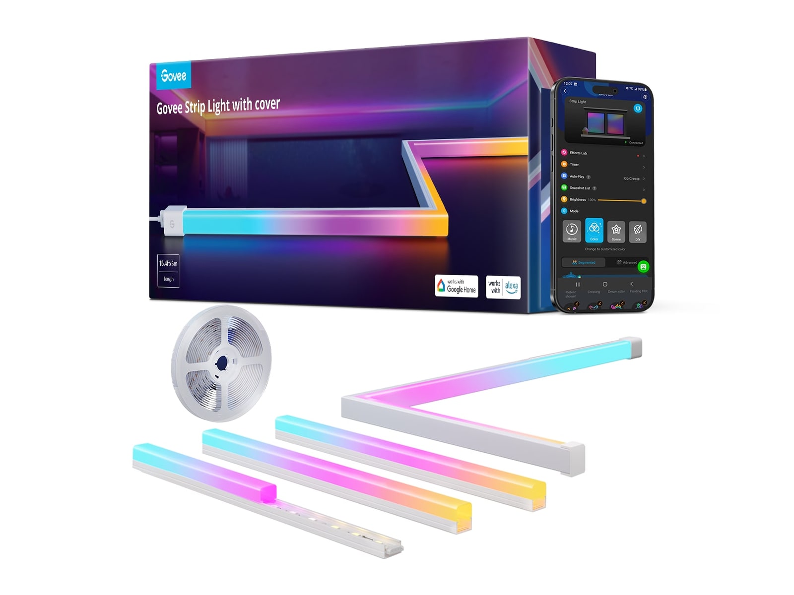 Govee - RGBIC LED Strip Lights with Covers 16.4ft Smart Lighting