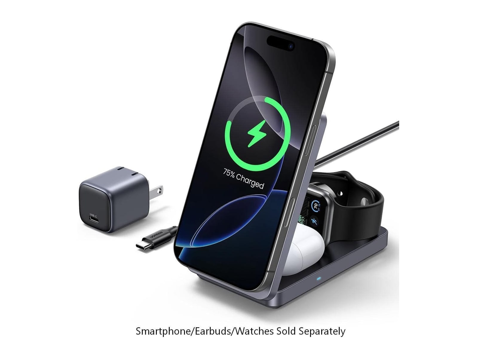 UGREEN - MagFlow 3-in-1 Magnetic Wireless Charger Qi2 15W Black Wireless Chargers