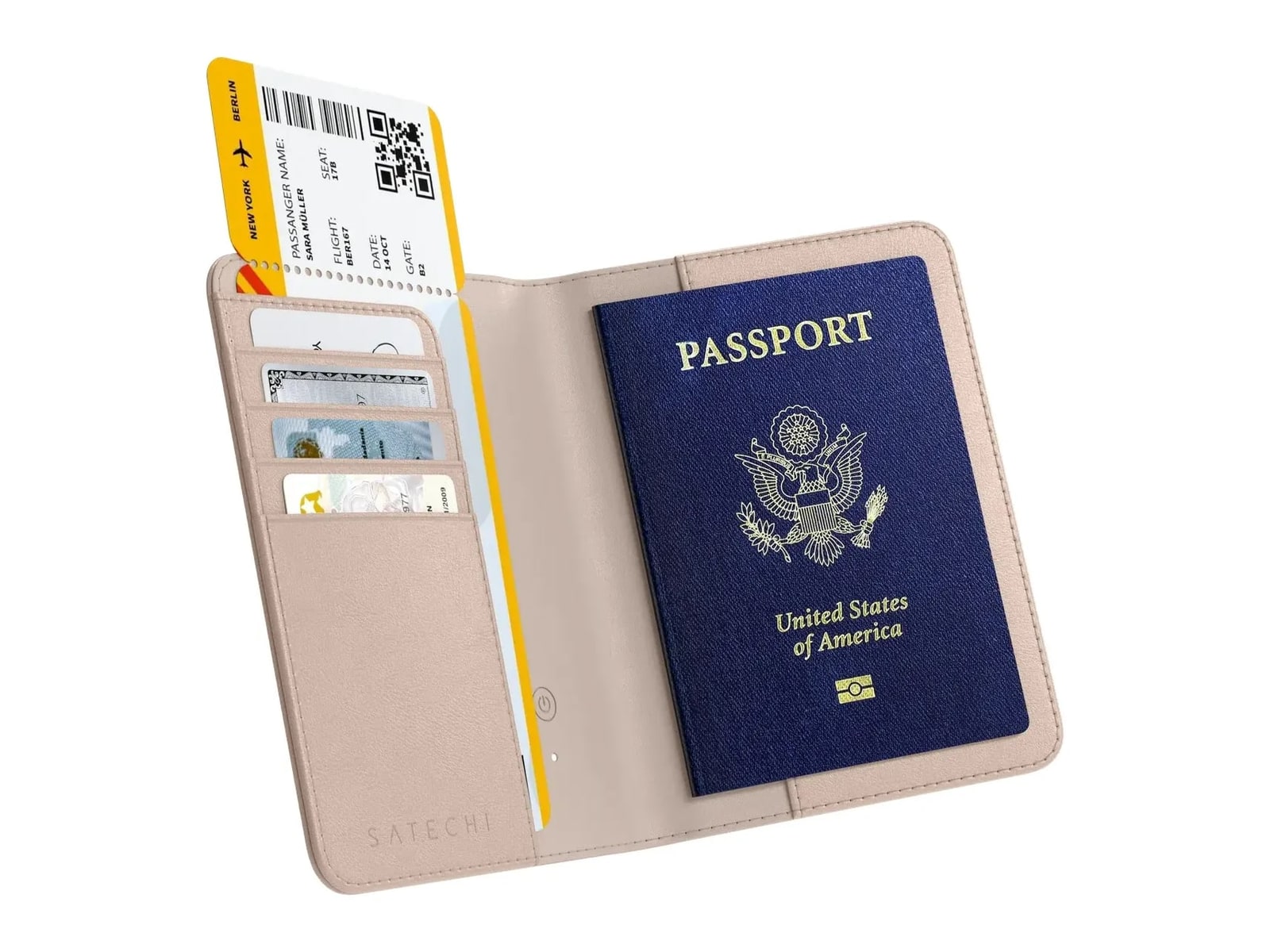 Satechi - Vegan-Leather FindAll Passport Cover Bluetooth Trackers - Desert Rose
