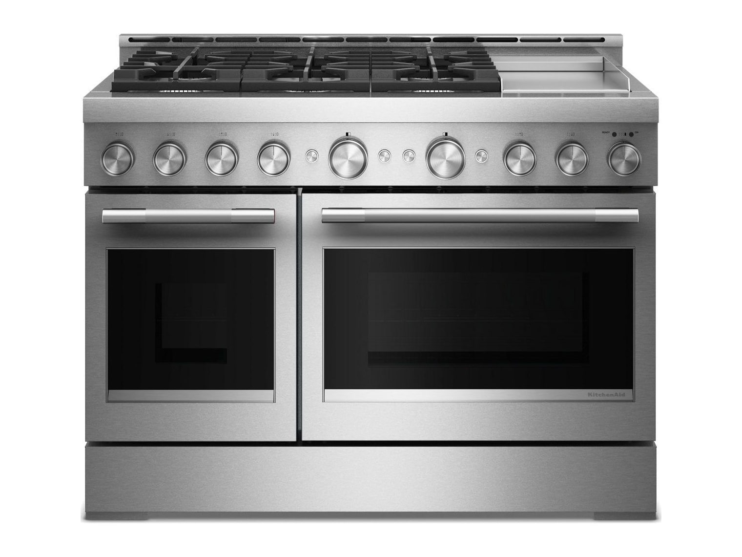 KitchenAid - 6.3 Cu. Ft. Commercial-Style 6 Burner Gas Range with Griddle 48-Inch Wide Stainless Steel Ovens & Ranges