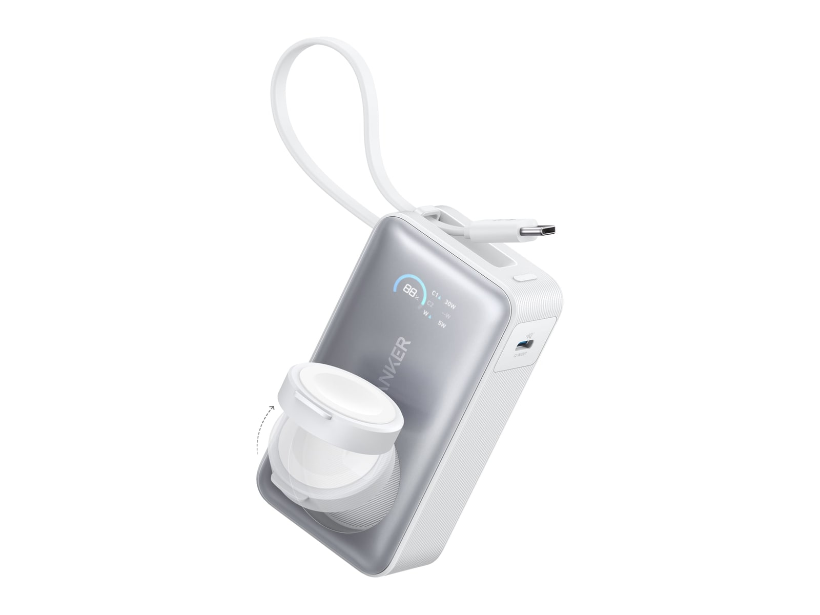 Anker - MagGo Power Bank (10K, 35W, For Apple Watch) Aurora White Power Banks