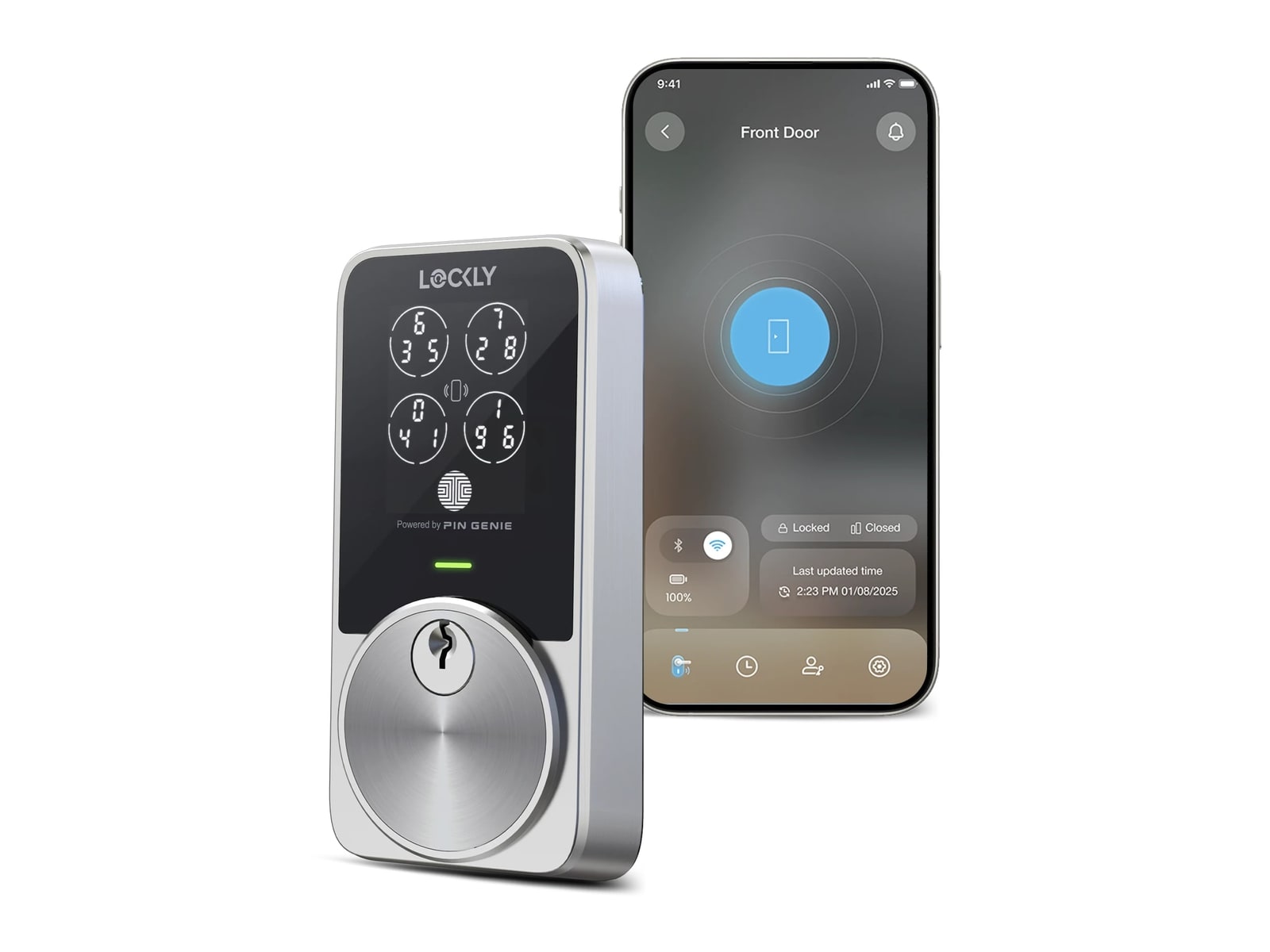 Lockly - PIN Genie Pro Zeno Series Keypad Deadbolt - Satin Nickel Smart Locks