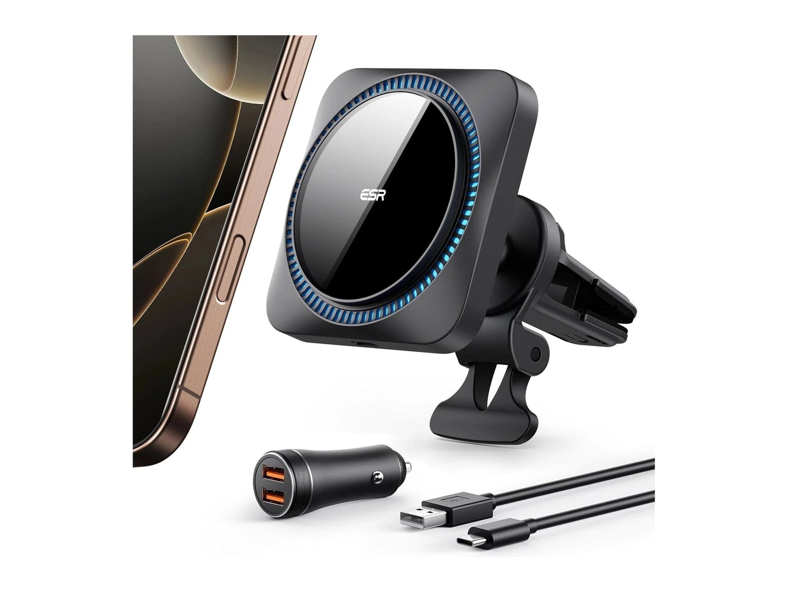 ESR - Wireless Car Charger with CryoBoost (HaloLock) - Wireless Charger with 36W Adapter Wireless Chargers