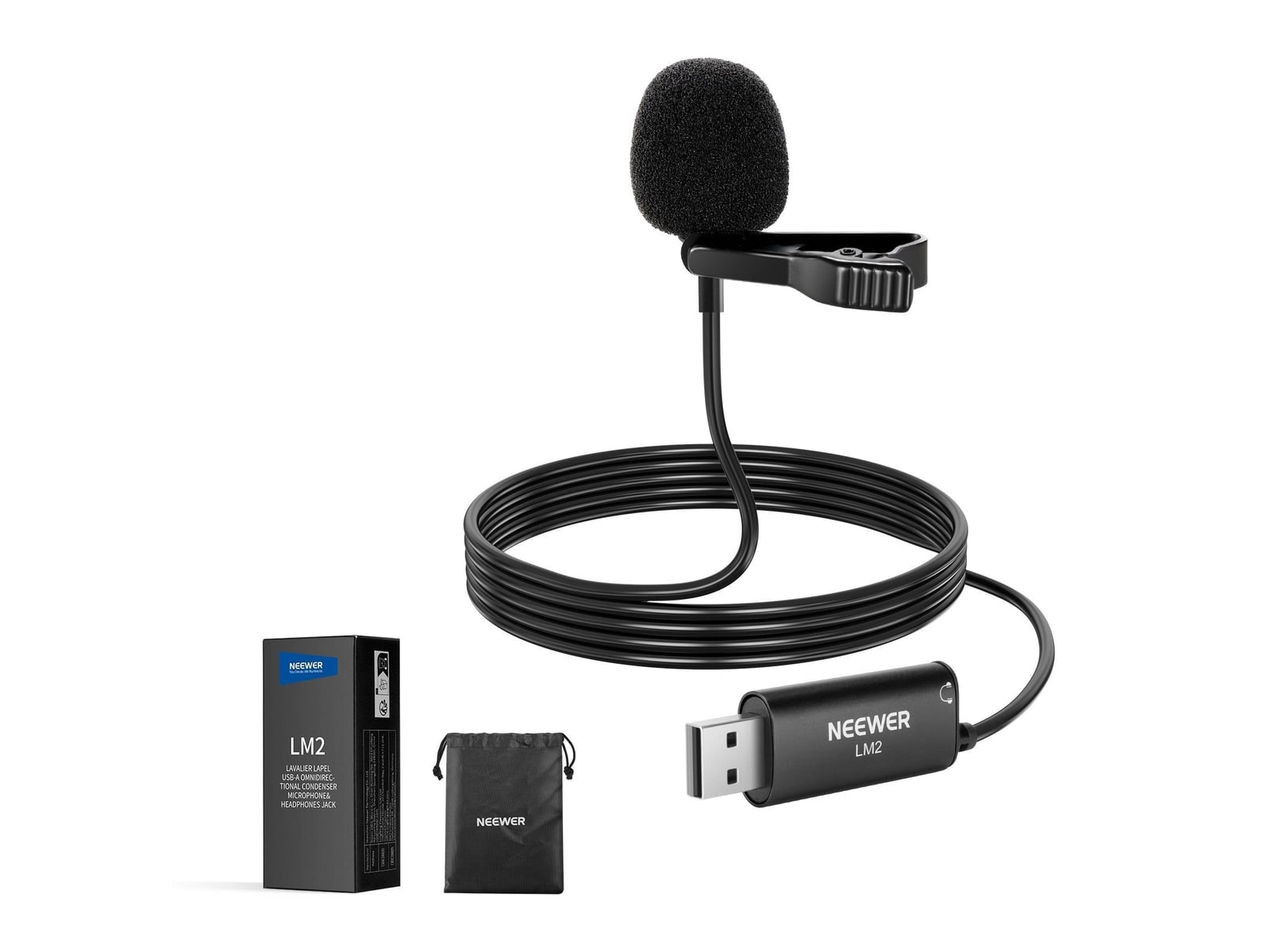 Neewer - LM2 Plug & Play Omnidirectional USB Lapel Microphone with 3.5mm TRS Jack Microphones