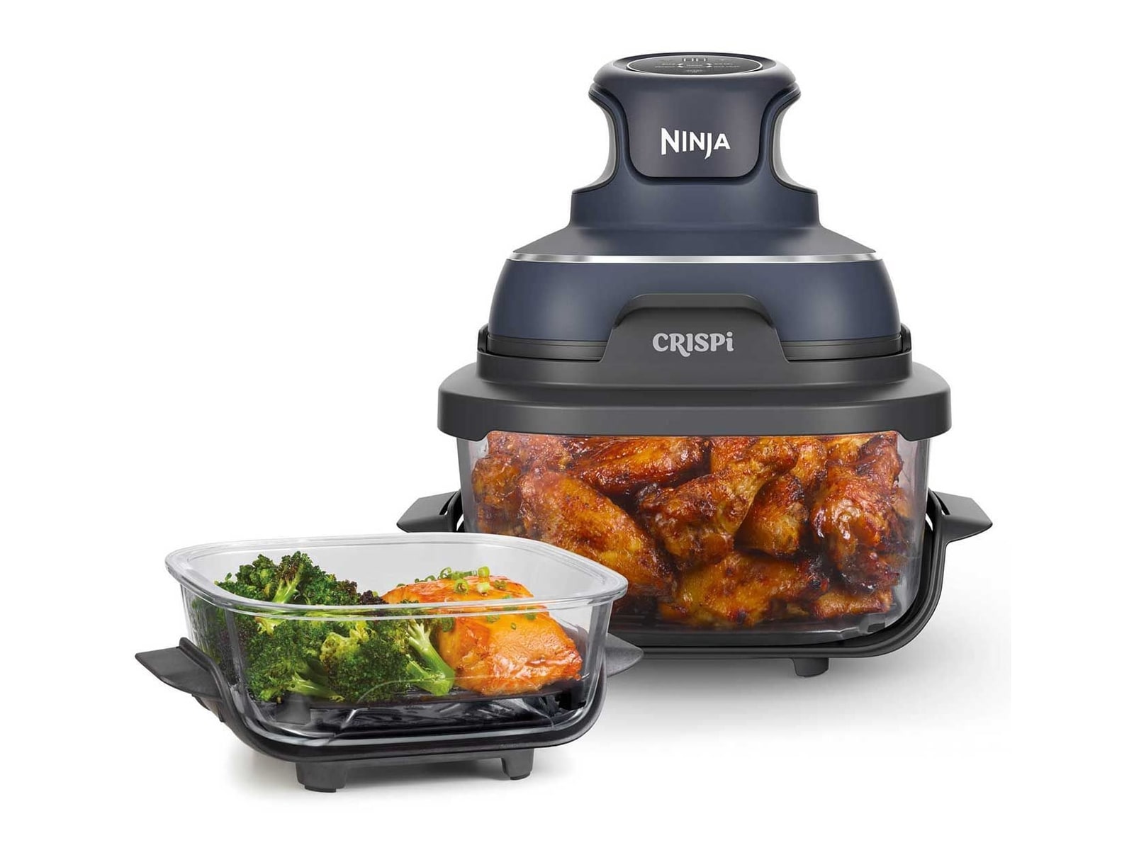 Ninja - Crispi 4-in-1 Portable Glass Air Fryer Cooking System Cyberspace Gray Air Fryers