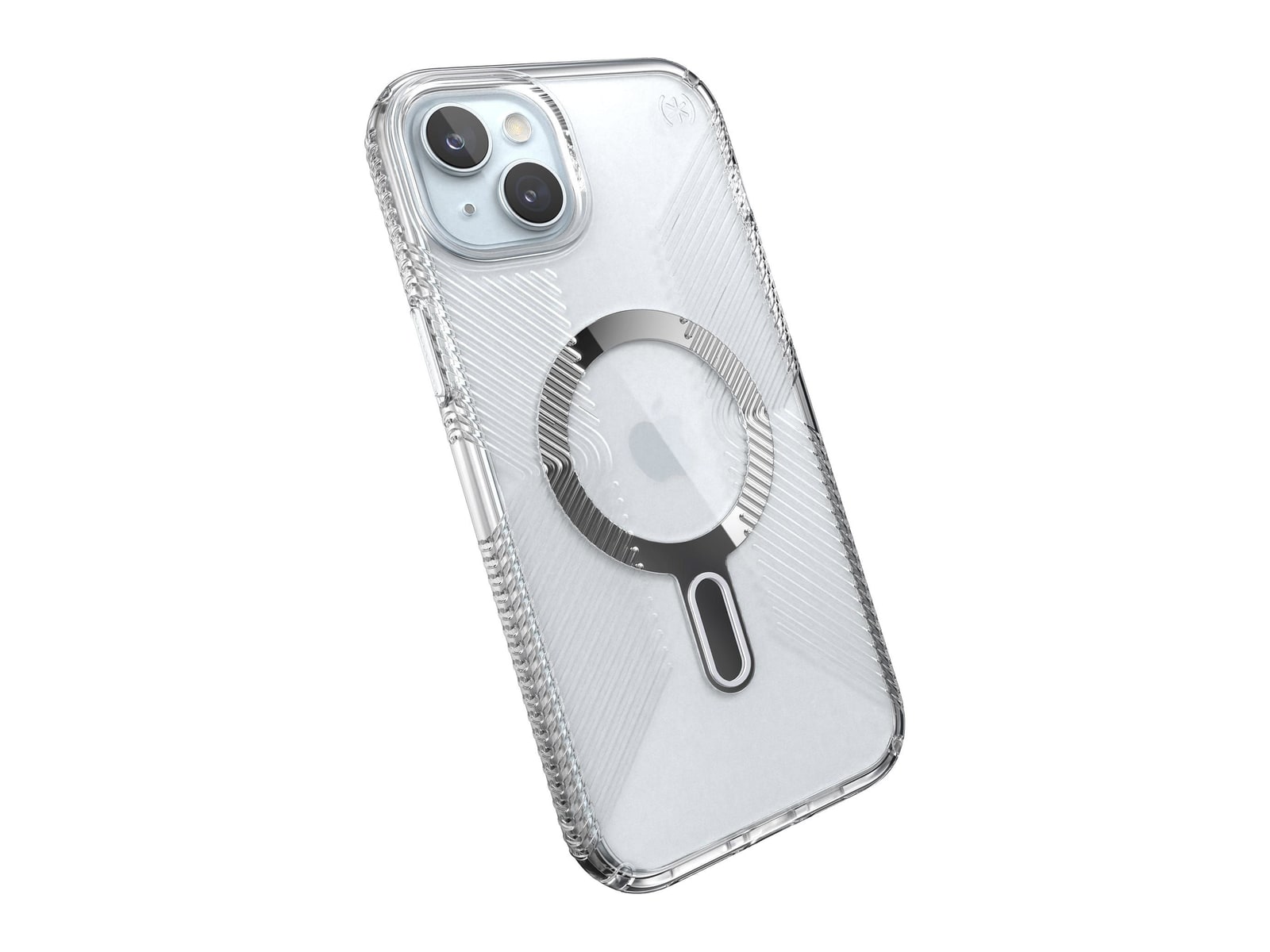 Speck - Presidio Perfect-Clear Grip MagSafe with ClickLock - iPhone 15 Plus - Clear/Chrome