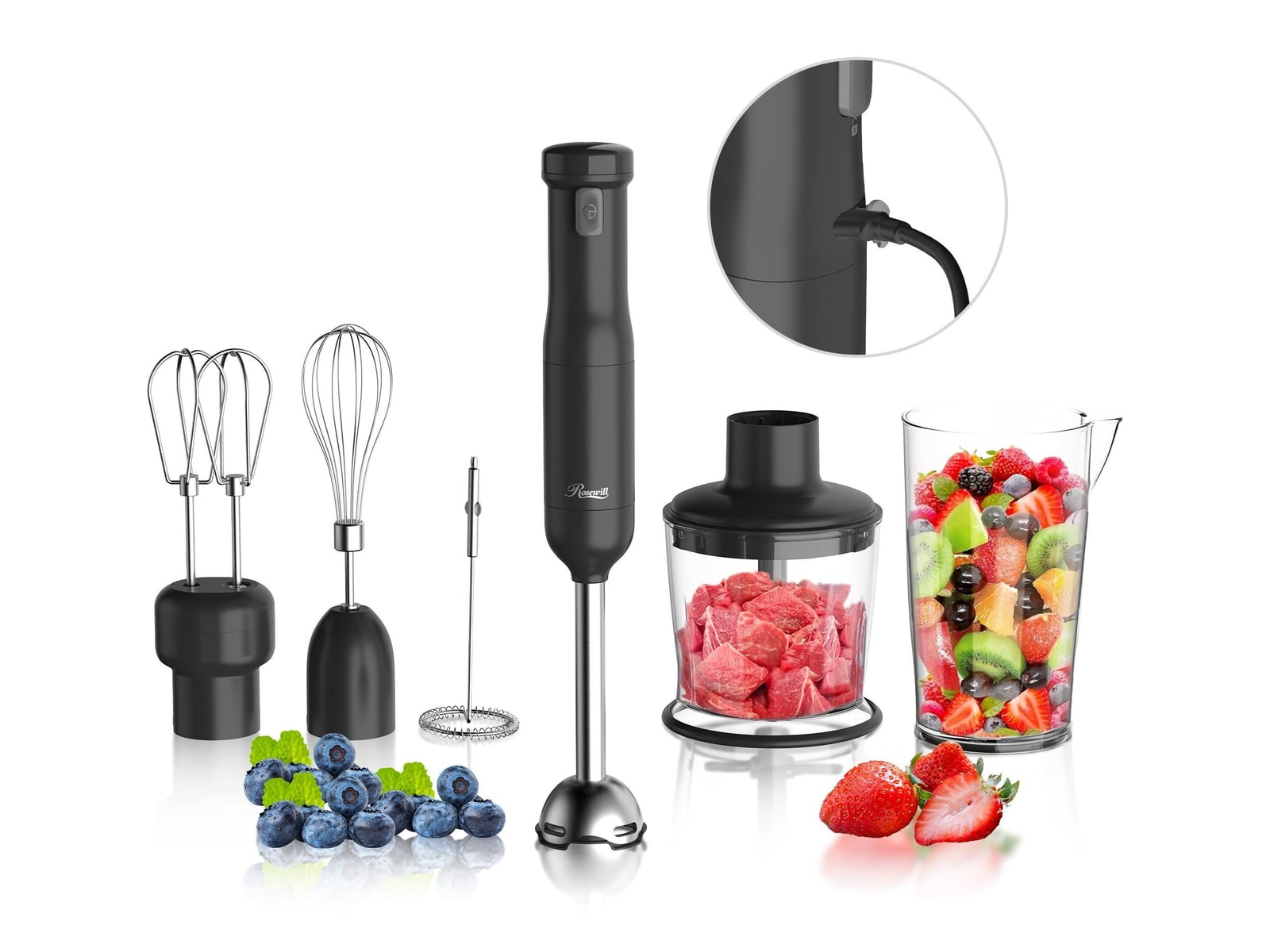 Rosewill - 6-in-1 Multi-Speed Cordless Rechargeable Immersion Hand Blender Dark Gray Blenders & Mixers