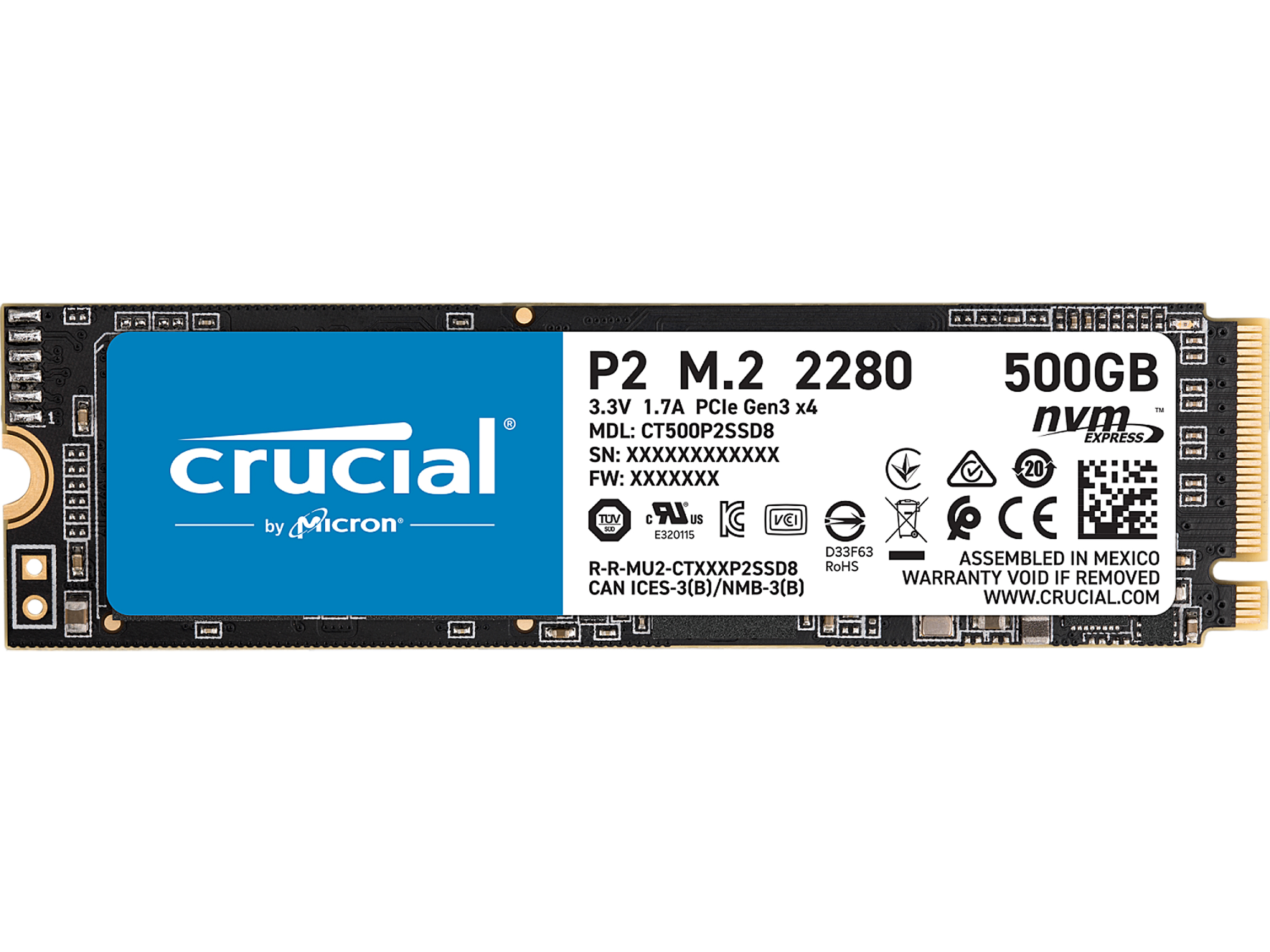 Crucial - P2 500GB M.2 SSDs - PCI-Express 3.0 x4 NVMe