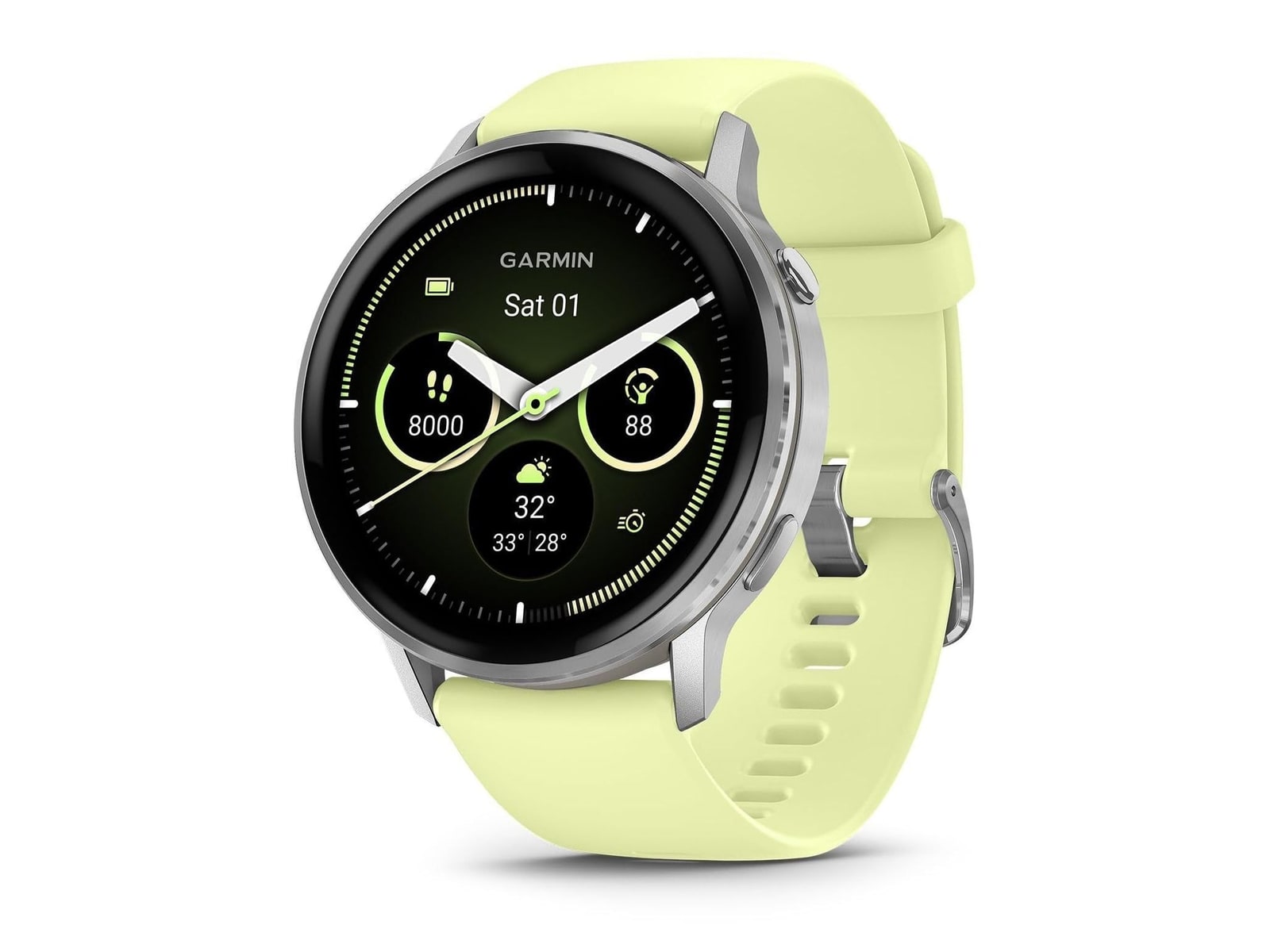 Garmin - Venu 4 - 45 mm, Silver with Citron Band Smart Watches - Silver