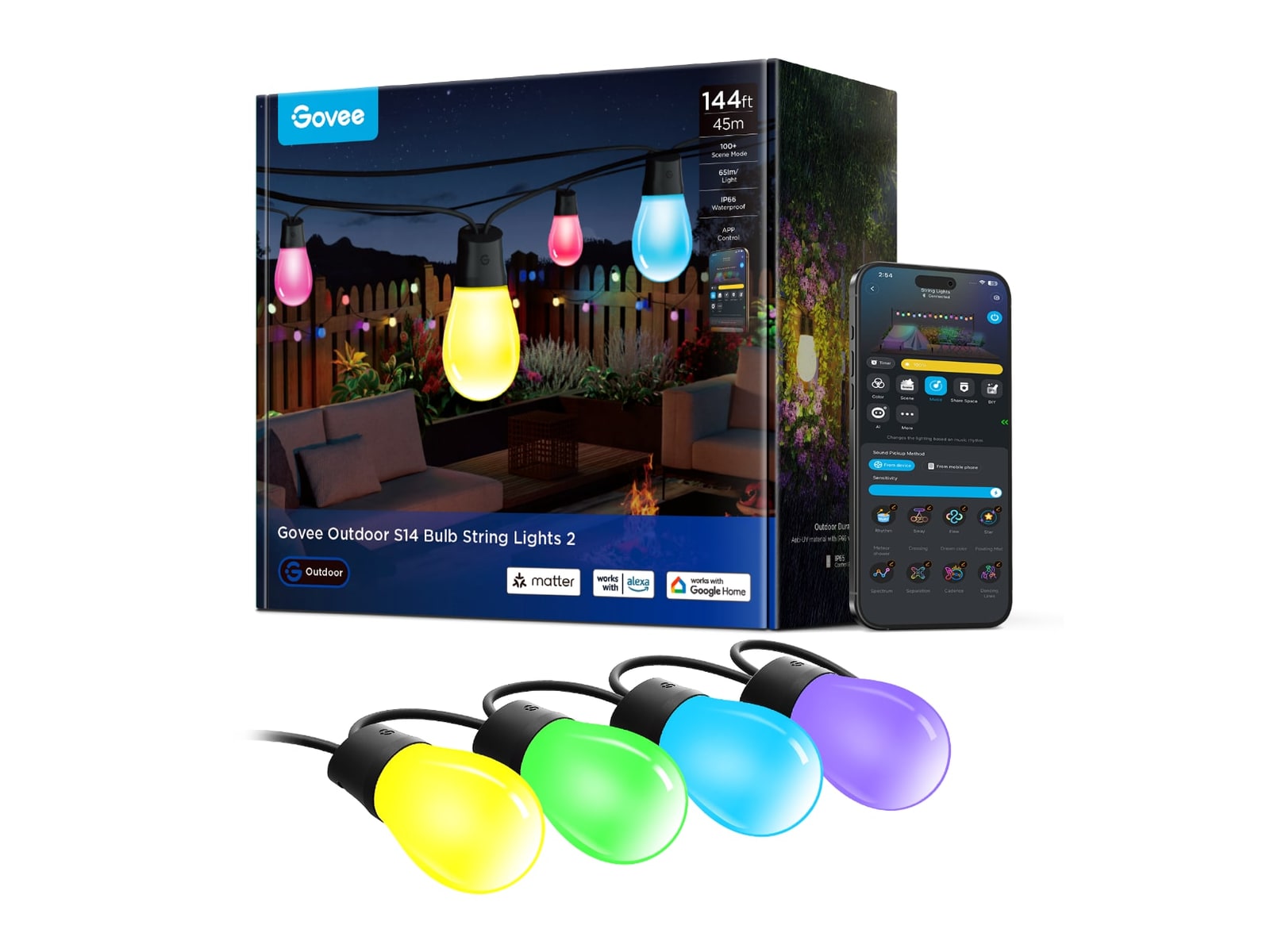 Govee - Smart Outdoor S14 Bulb String Lights 2 144ft Smart Lighting