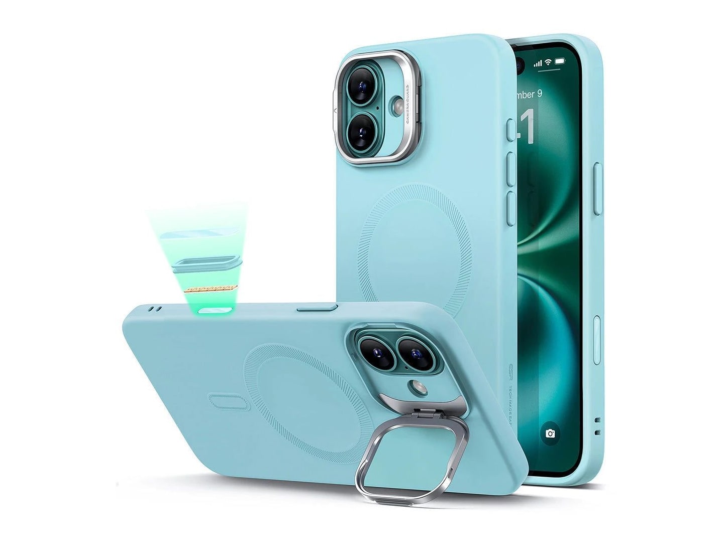 ESR - Cloud Soft Magnetic Case (Camera Control, Stash Stand) - iPhone 16 - Teal