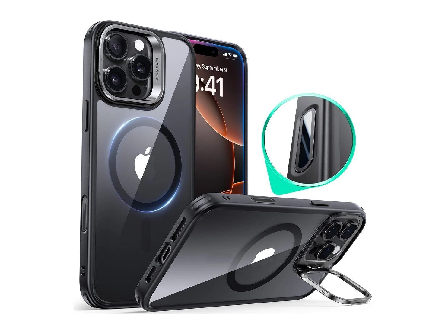 ESR - Classic Hybrid Magnetic Case (Camera Control, Stash Stand) - iPhone 16 Pro Max - Clear Black