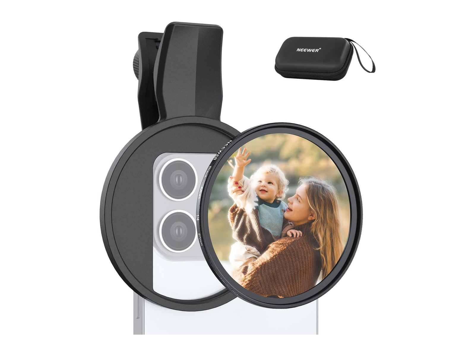 Neewer - FL-B24/FL-B20 67mm Black Diffusion 1/4 Filter with Clip For Smartphone Camera Accessories
