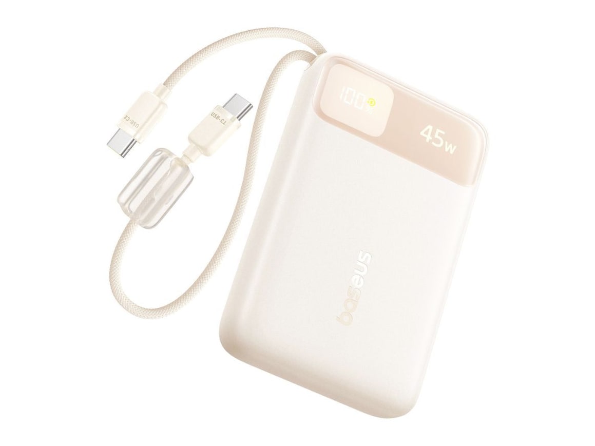 Baseus - EnerFill FC11 with Dual Built-in USB-C Cables 10000 mAh White Power Banks