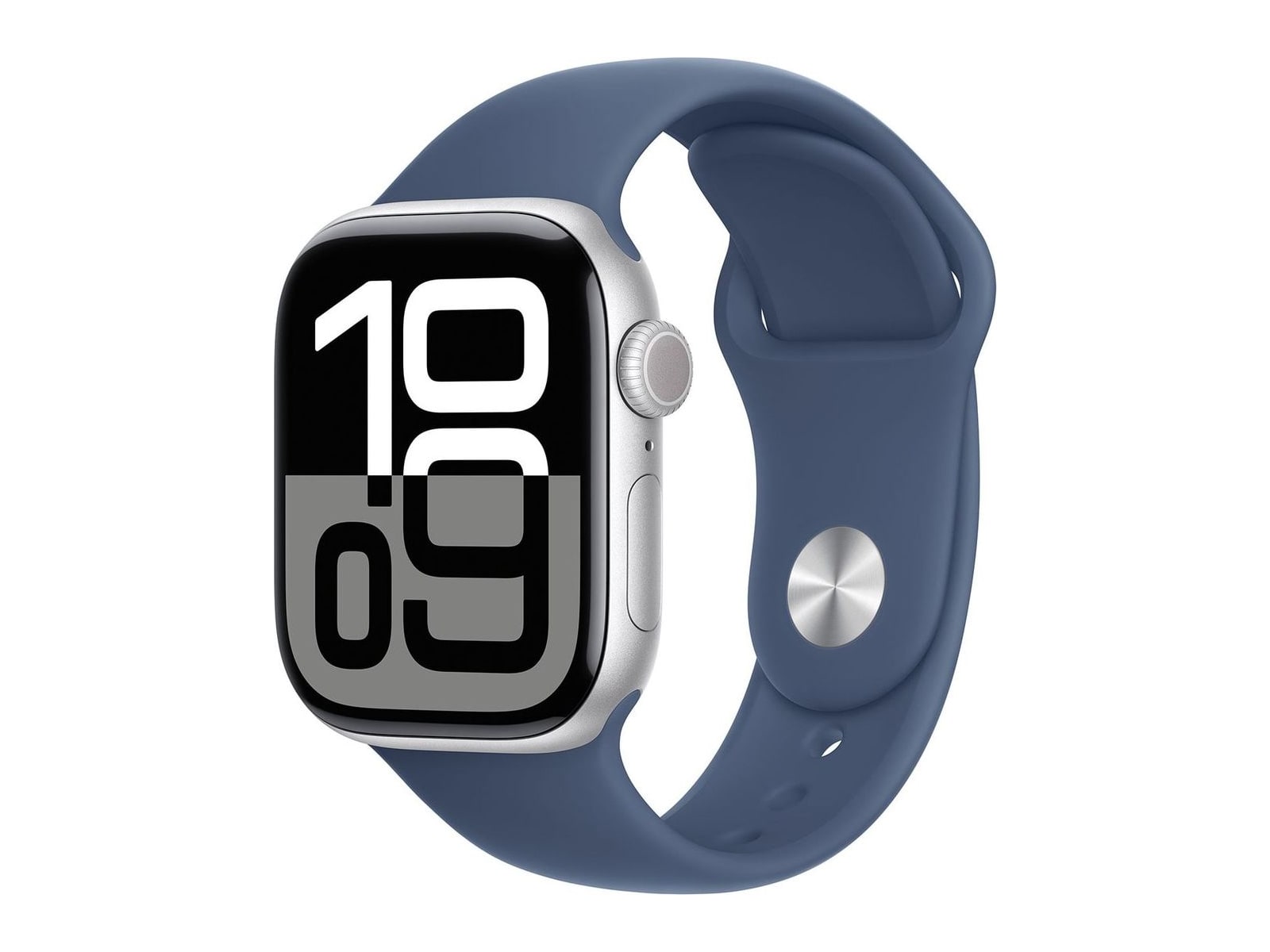 Apple - Apple Watch Series 10 (GPS) 42mm Silver Aluminum Case with Denim Sport Band - M/L - Silver