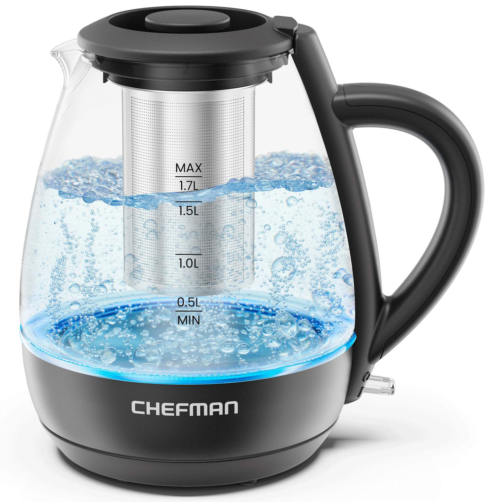 Chefman - Fast Boil 1.7L Electric Glass Kettle w/ Tea Infuser Electric Kettles