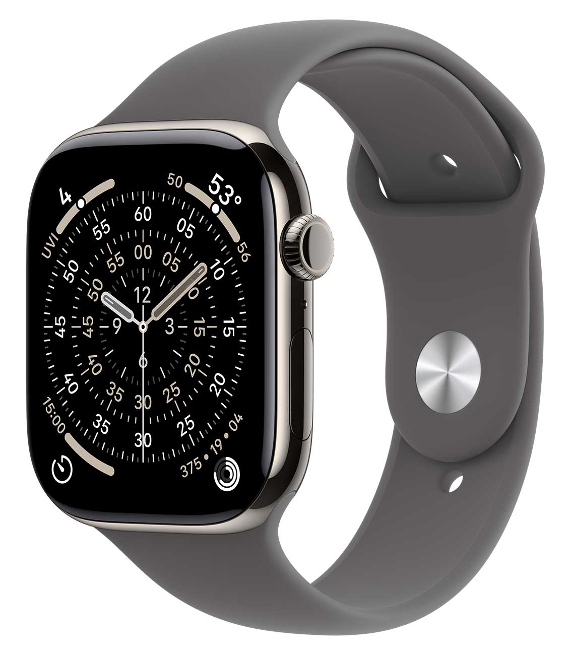 Apple - Apple Watch Series 11 (GPS + Cellular) 46mm Natural Titanium Case with Stone Gray Sport Band - M/L - Natural Titanium