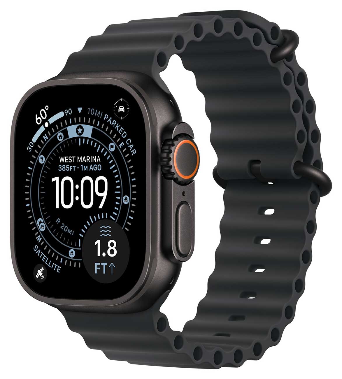 Apple - Apple Watch Ultra 3 (GPS + Cellular) 49mm Black Titanium Case with Black Ocean Band - Black Titanium