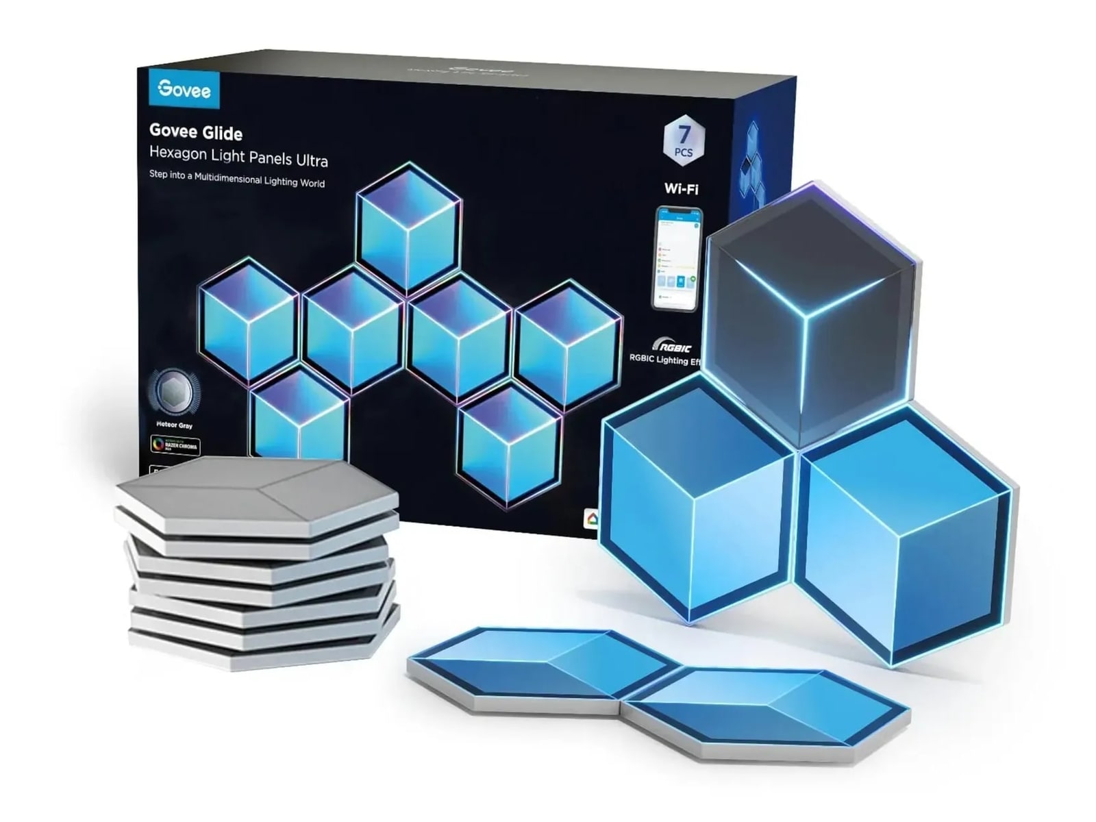 Govee - Glide Hexagon Light Panels Ultra 7 Smart Lighting - Multicolor