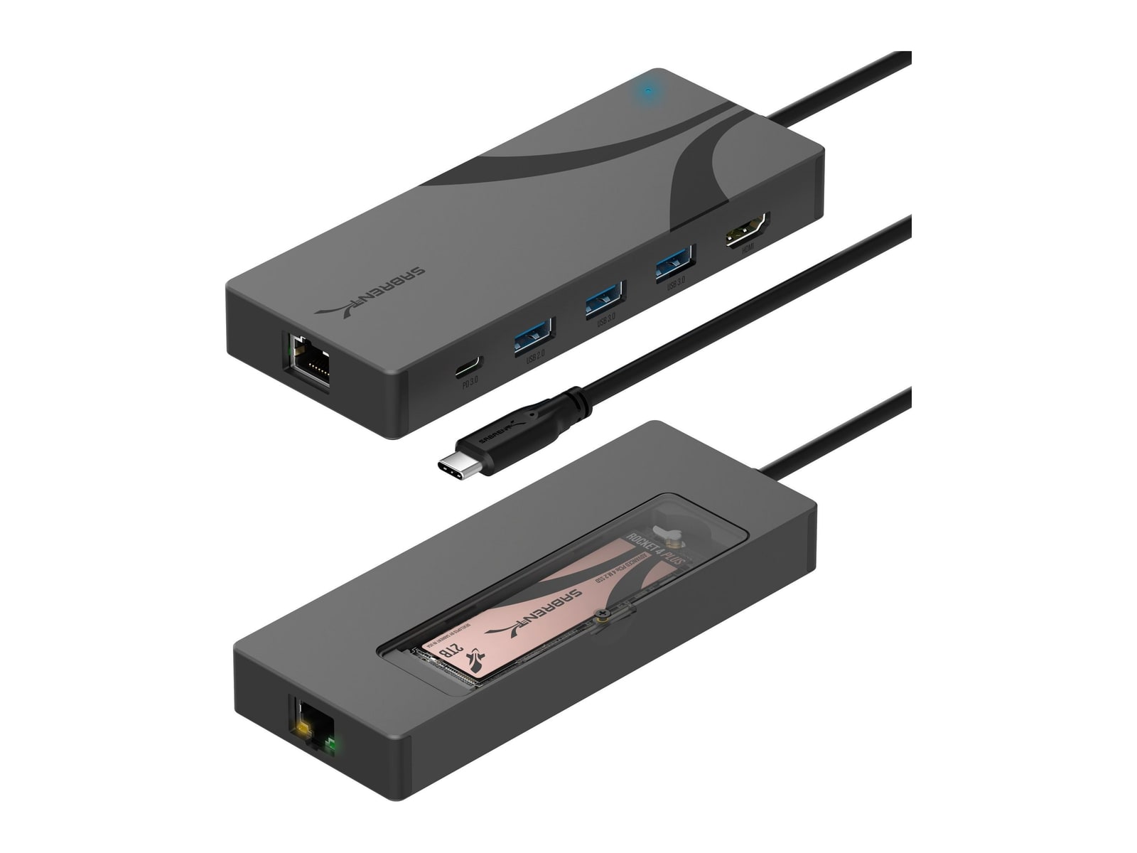 Sabrent - USB-C Hub, 6-Port Dock with M.2 SSD Slot USB-C USB Hubs
