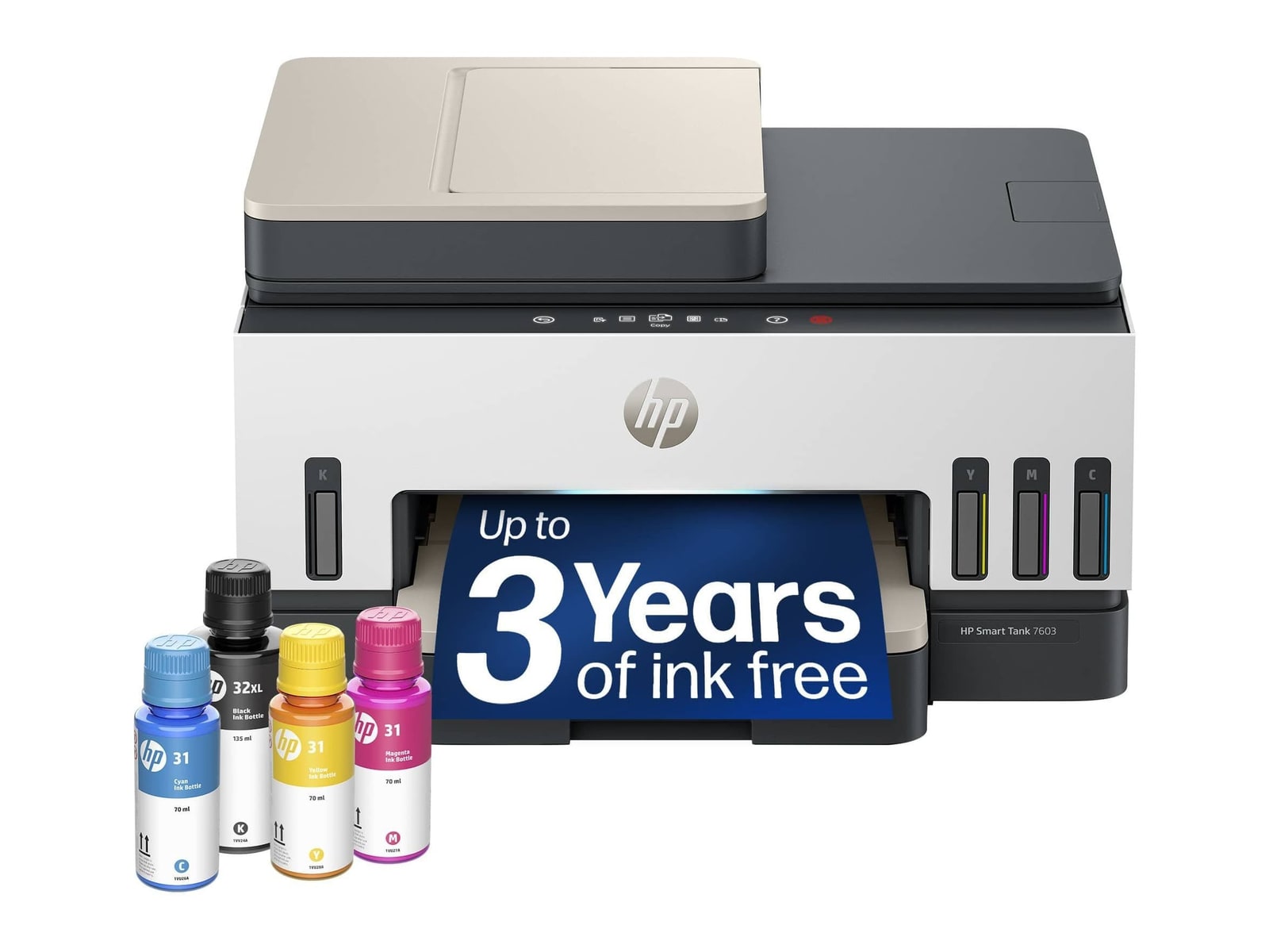HP - Smart Tank 7603 Wireless All in One AI Enabled Cartridge Free Supertank Inkjet Printer Wireless Printers - White