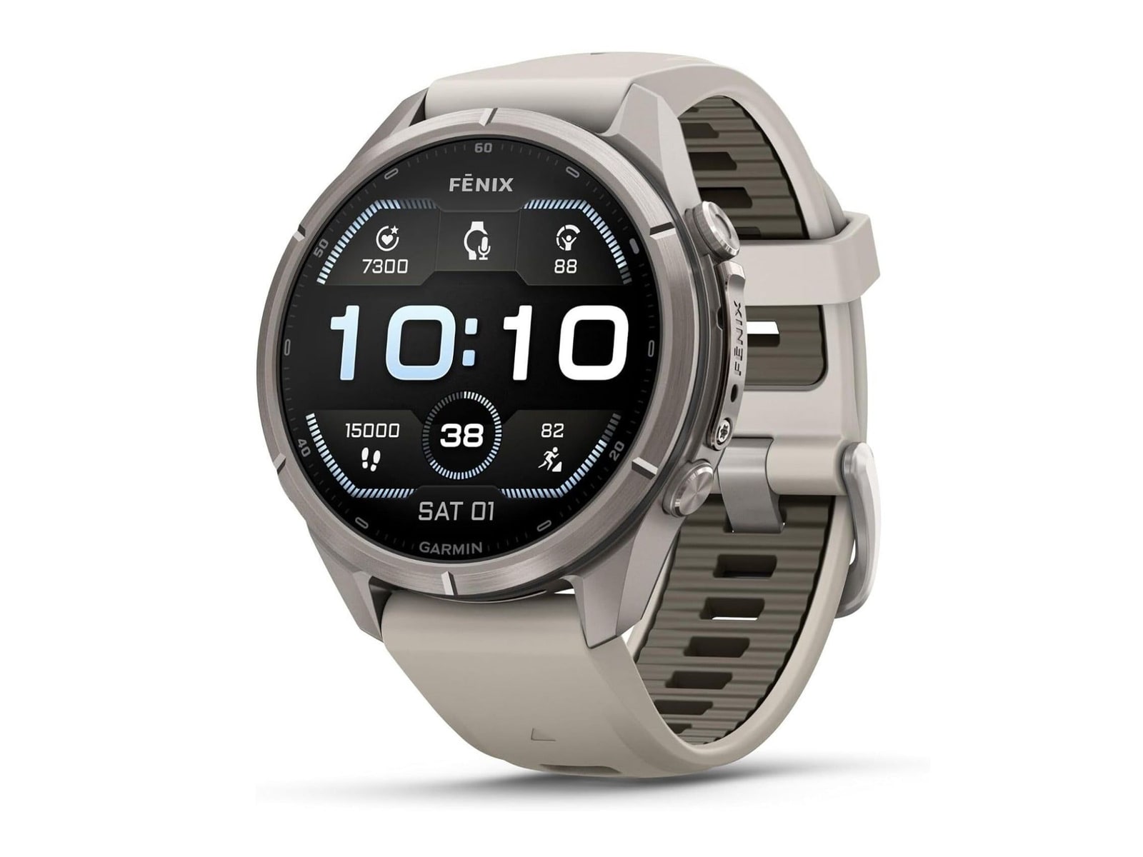 Garmin - fenix 9 Pro AMOLED GPS 43mm Multisport Smartwatch (Titanium, Fog Gray/Sandstone Band) Smart Watches - Gray