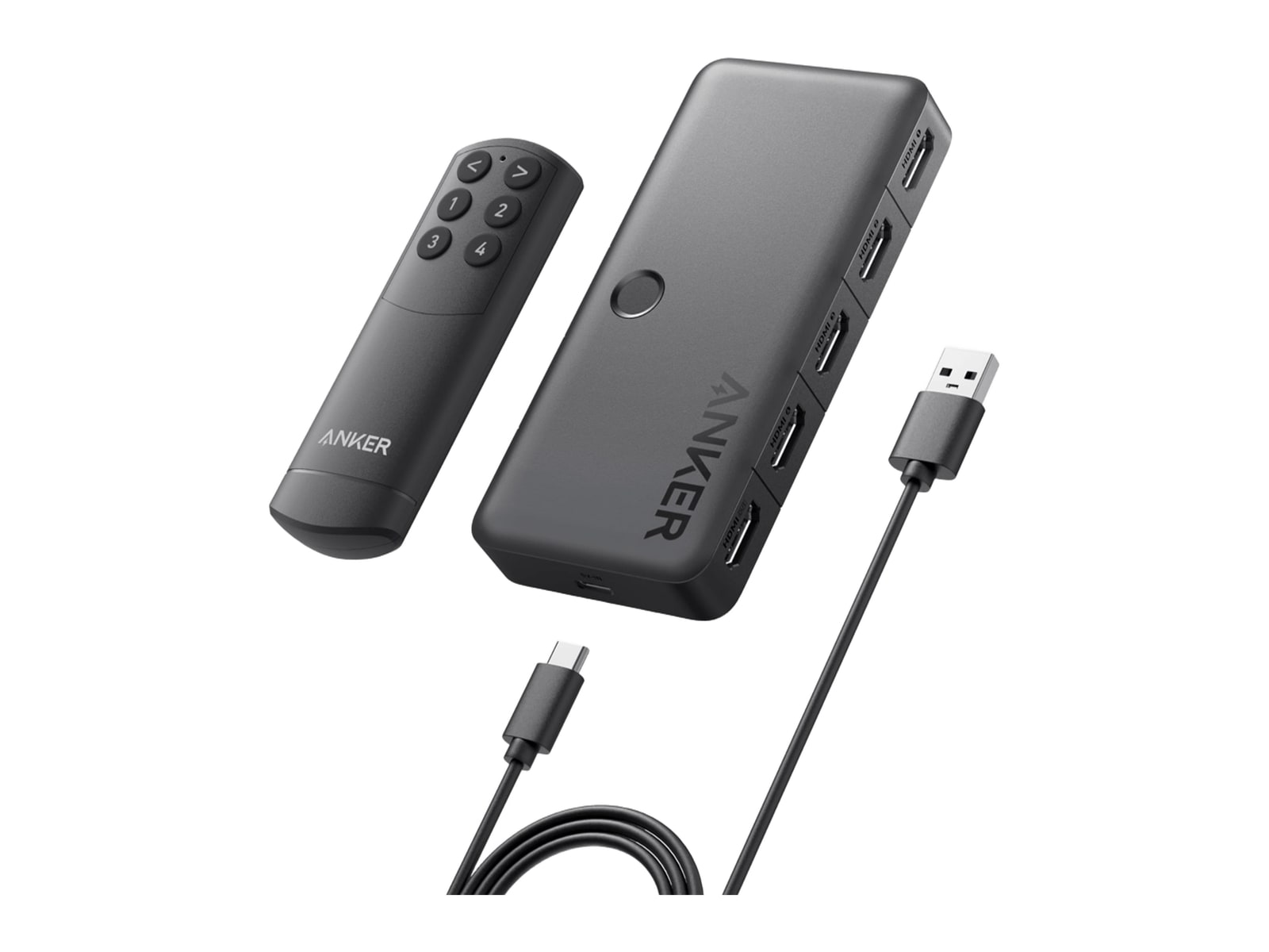 Anker - HDMI Switch (4 In 1 Out, 4K) Black Switches