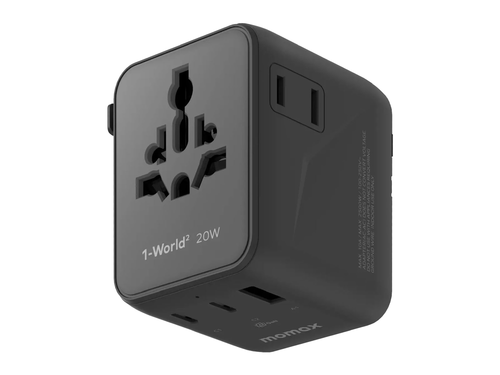 MOMAX - 1-World2 3-Port Mini Universal Travel GaN Charger 20W Black Wall Chargers