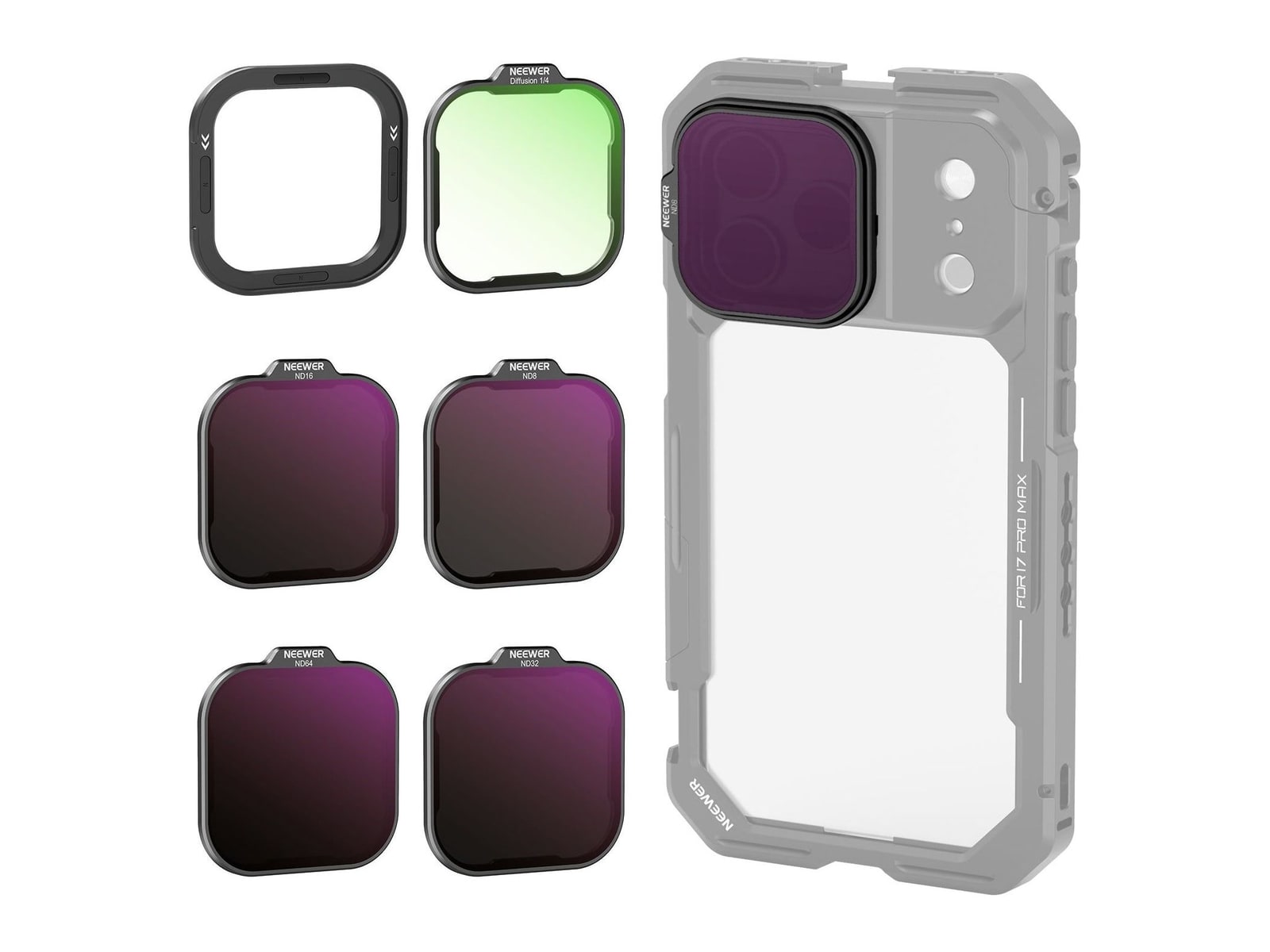 Neewer - Filter Set for iPhone 17 Pro/Pro Max Phone Cage Camera Accessories - Black