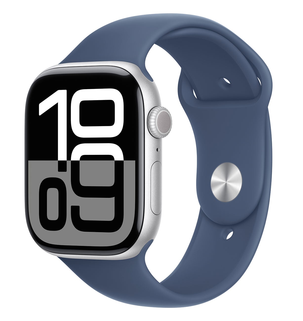 Apple - Apple Watch Series 10 (GPS + Cellular) 46mm Silver Aluminum Case with Denim Sport Band - S/M - Silver