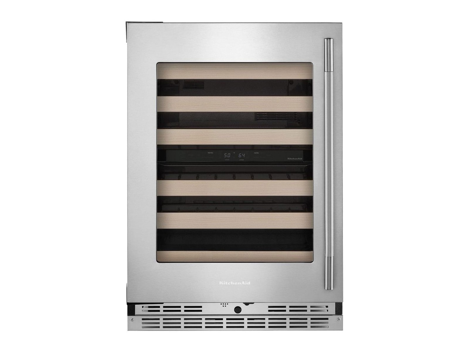 KitchenAid - Undercounter Wine Cellar with Wood-Front Racks Left-Hinge 24-Inch in PrintShield Stainless Steel Wine Coolers