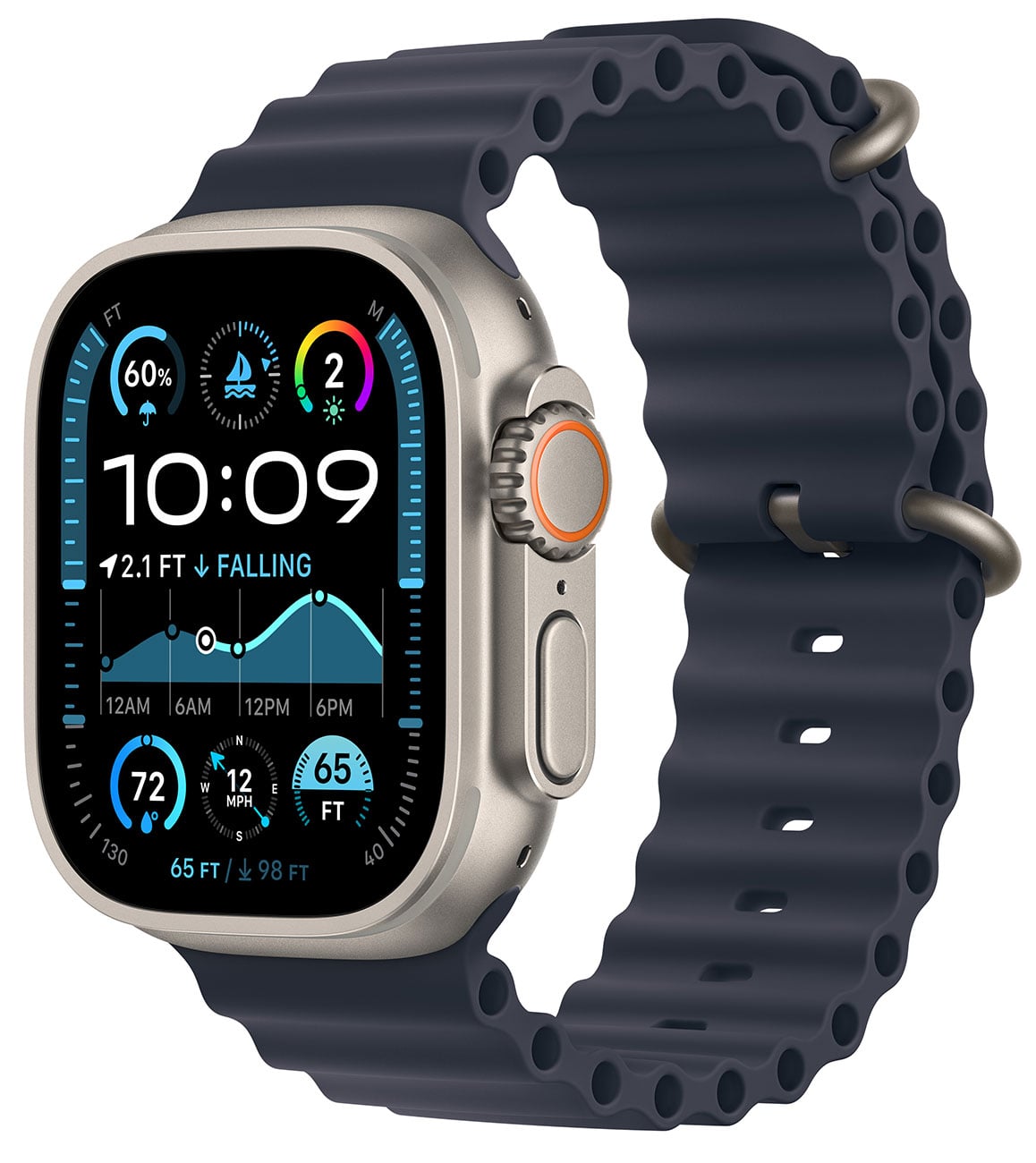 Apple - Apple Watch Ultra 2 (GPS + Cellular) 49mm Natural Titanium Case with Navy Ocean Band - Natural Titanium