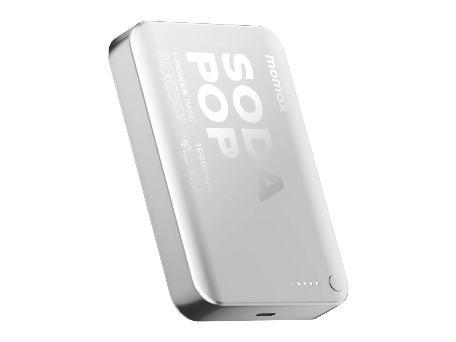 MOMAX - 1-Power Pass 10000mAh Magnetic Wireless Battery Pack Silver Power Banks