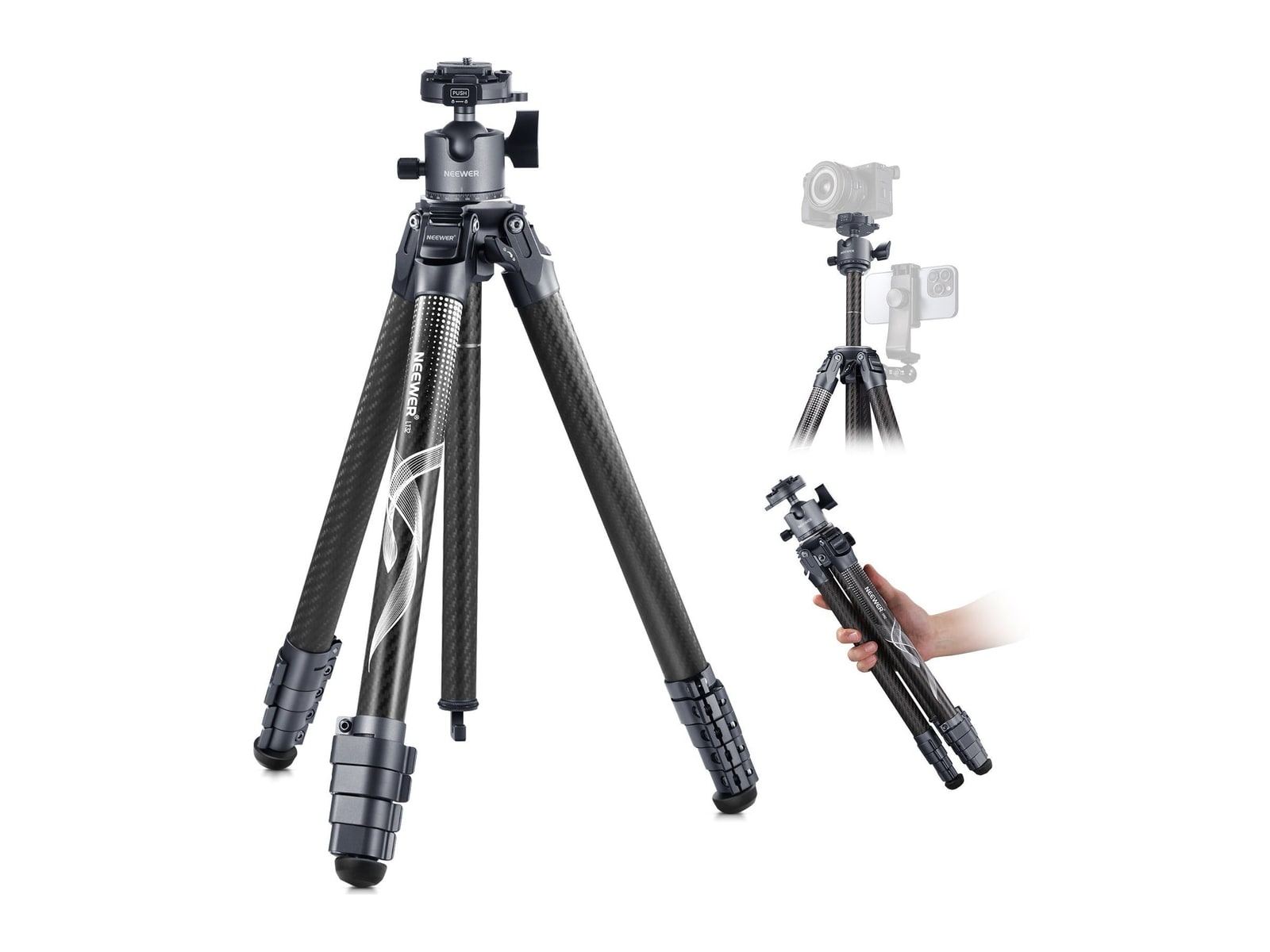 Neewer - LT34 62" Carbon Fiber Travel Tripod Camera Accessories