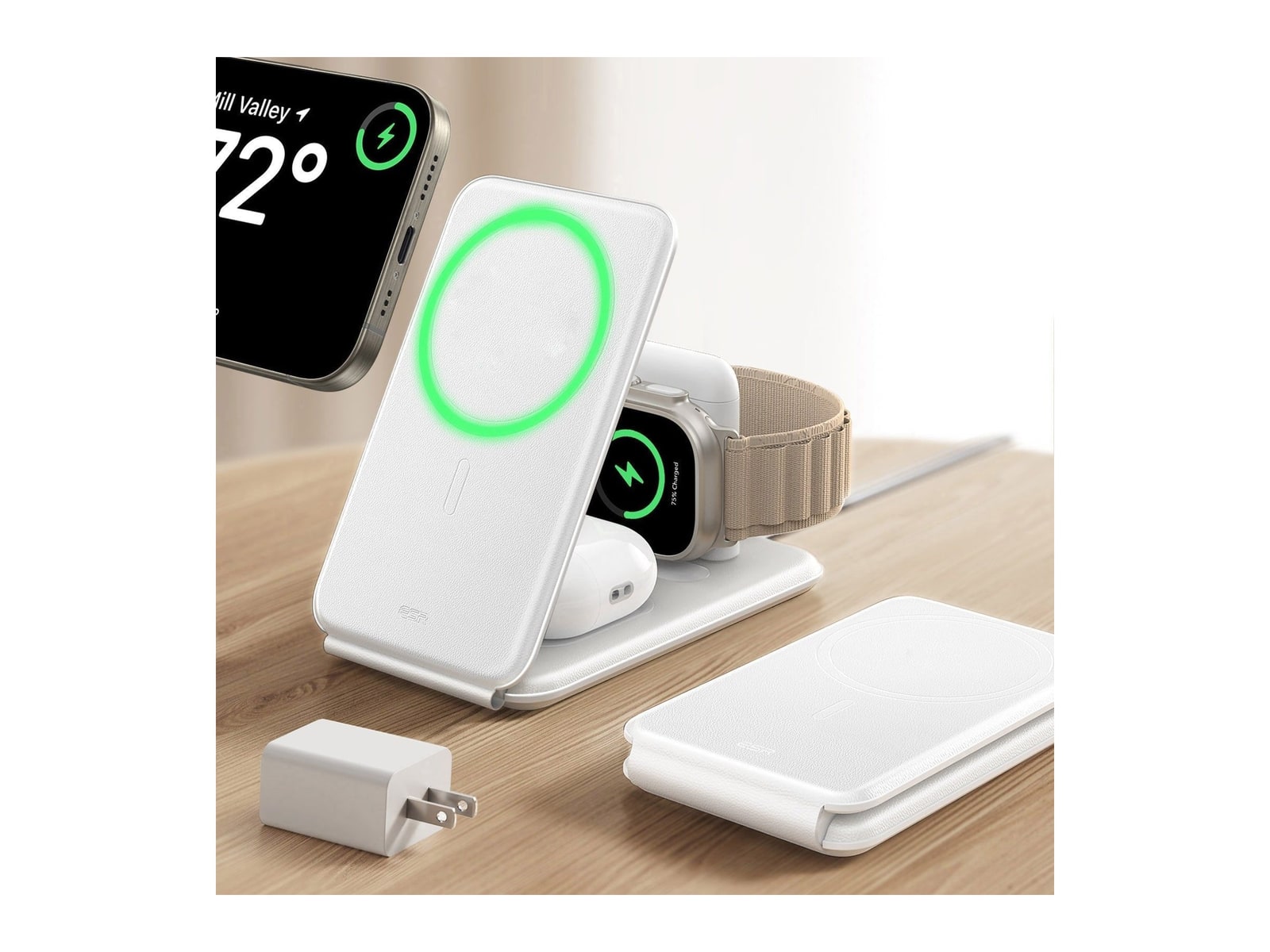 ESR - 15W 3-in-1 Travel Wireless Charging Set - White Wireless Chargers