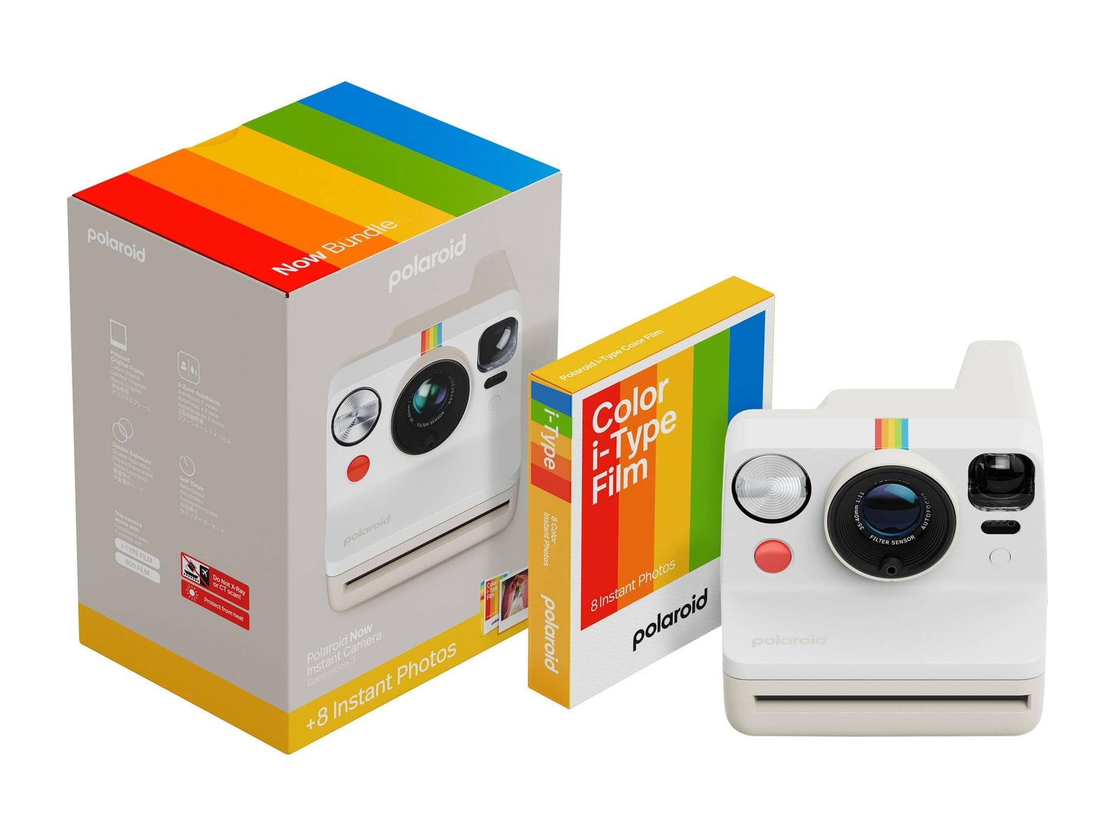 Polaroid - Now Instant Camera Generation 3 + Color Film Bundle (8 Photos) Instant Cameras Bundle - Pebble White