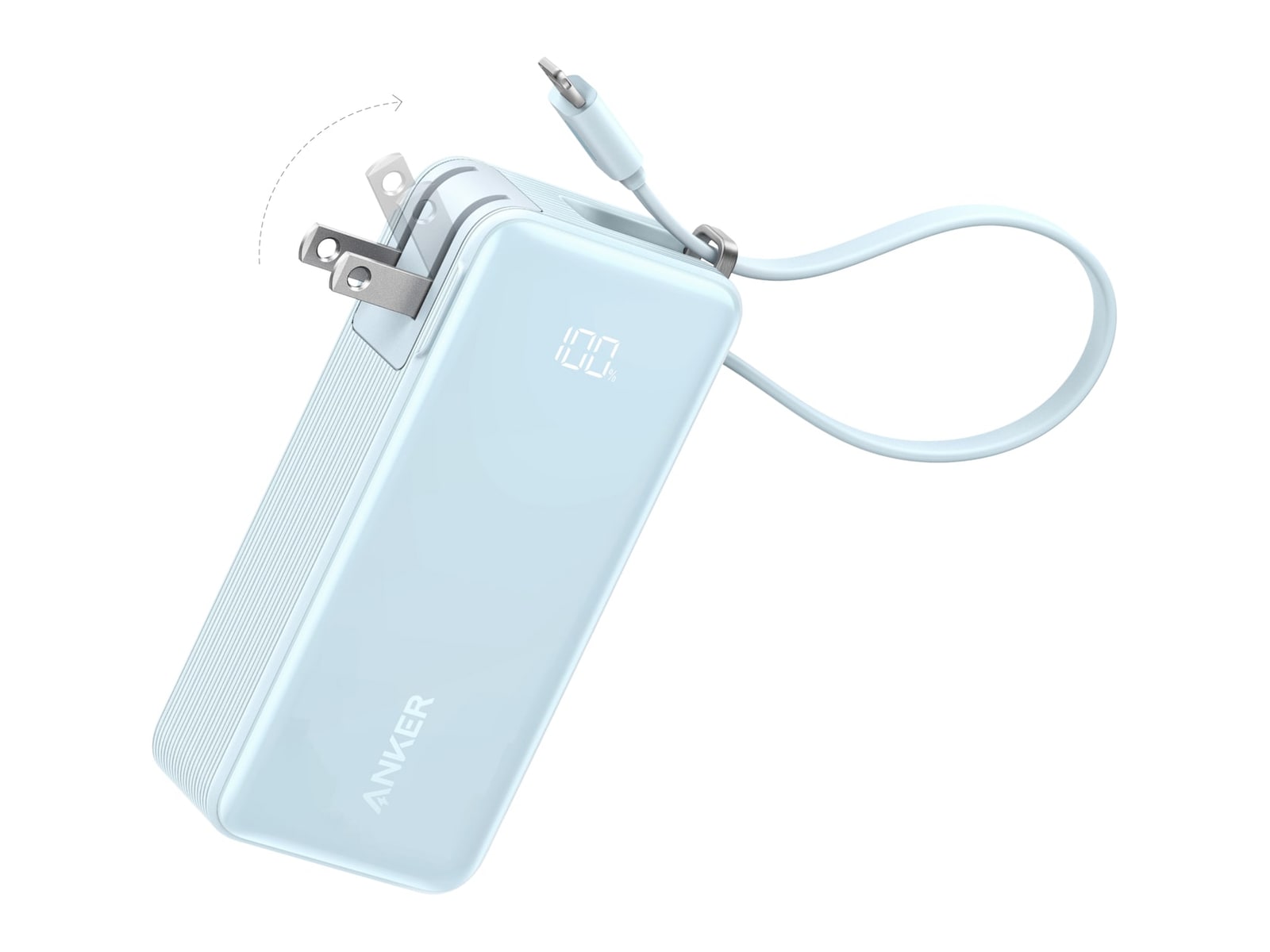 Anker - Power Bank (10K, Fusion, Built-In Lightning Cable) Ice Lake Blue Power Banks