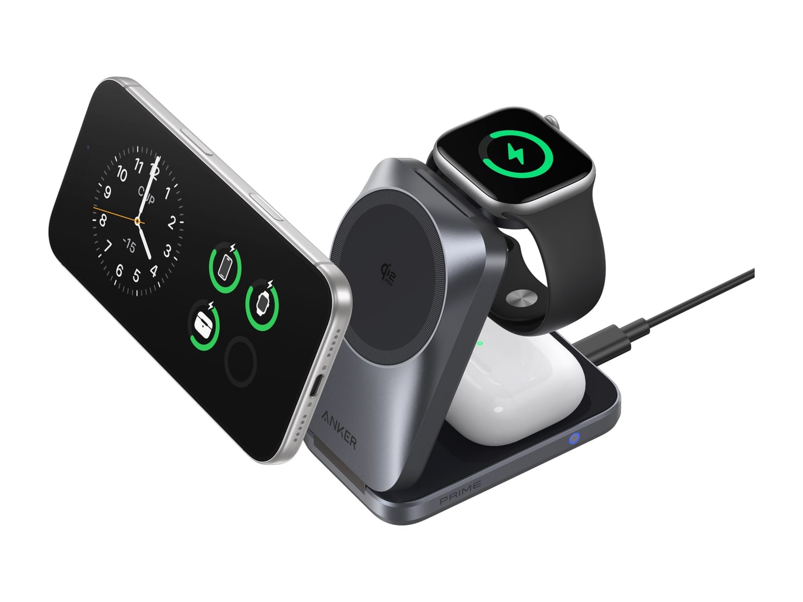 Anker - Prime Wireless Charging Station (3-in-1, MagGo, AirCool, Foldable) Phantom Gray Wireless Chargers