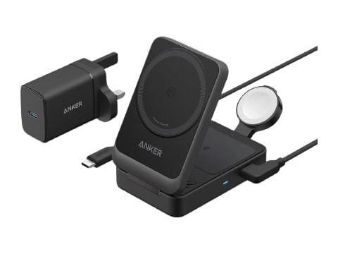 Anker - MagGo Wireless Charging Station (Foldable 3-in-1) Black Stone Wireless Chargers