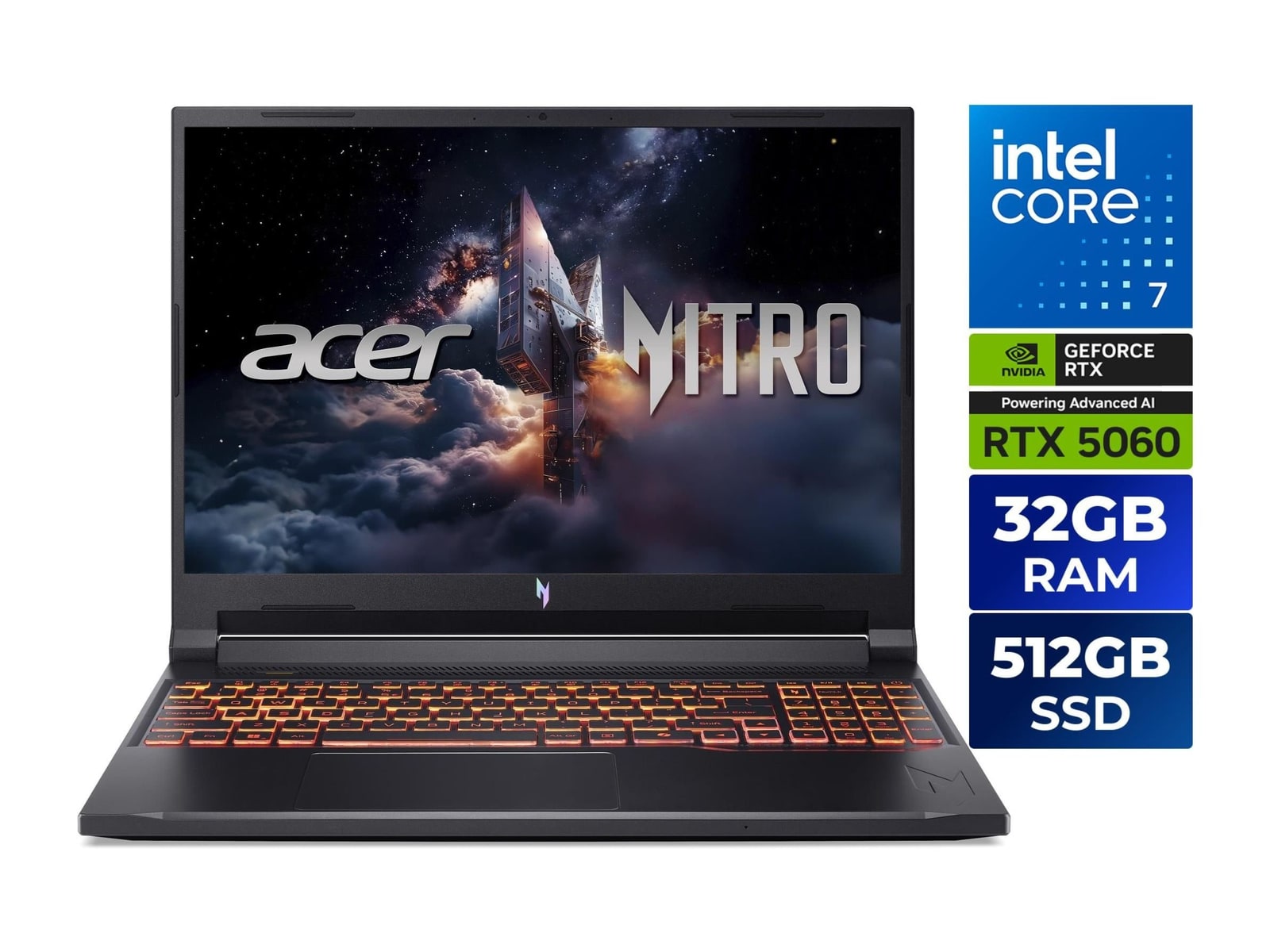 Acer - Nitro V ANV16-72-73C7 16" - Intel Core 7 240H chip - 32GB Memory - 512GB SSD - Obsidian Black