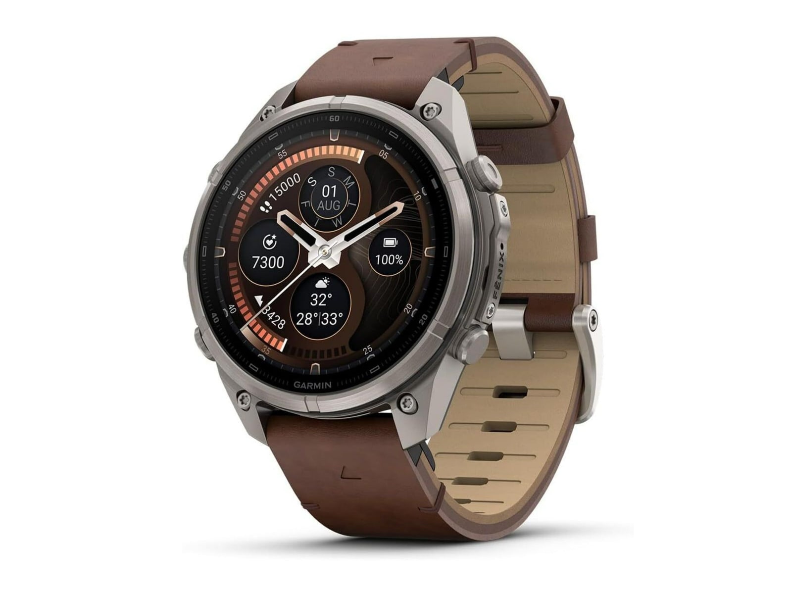 Garmin - fenix 9 Pro 47mm inReach AMOLED GPS (Titanium, Walnut Leather) Smart Watches