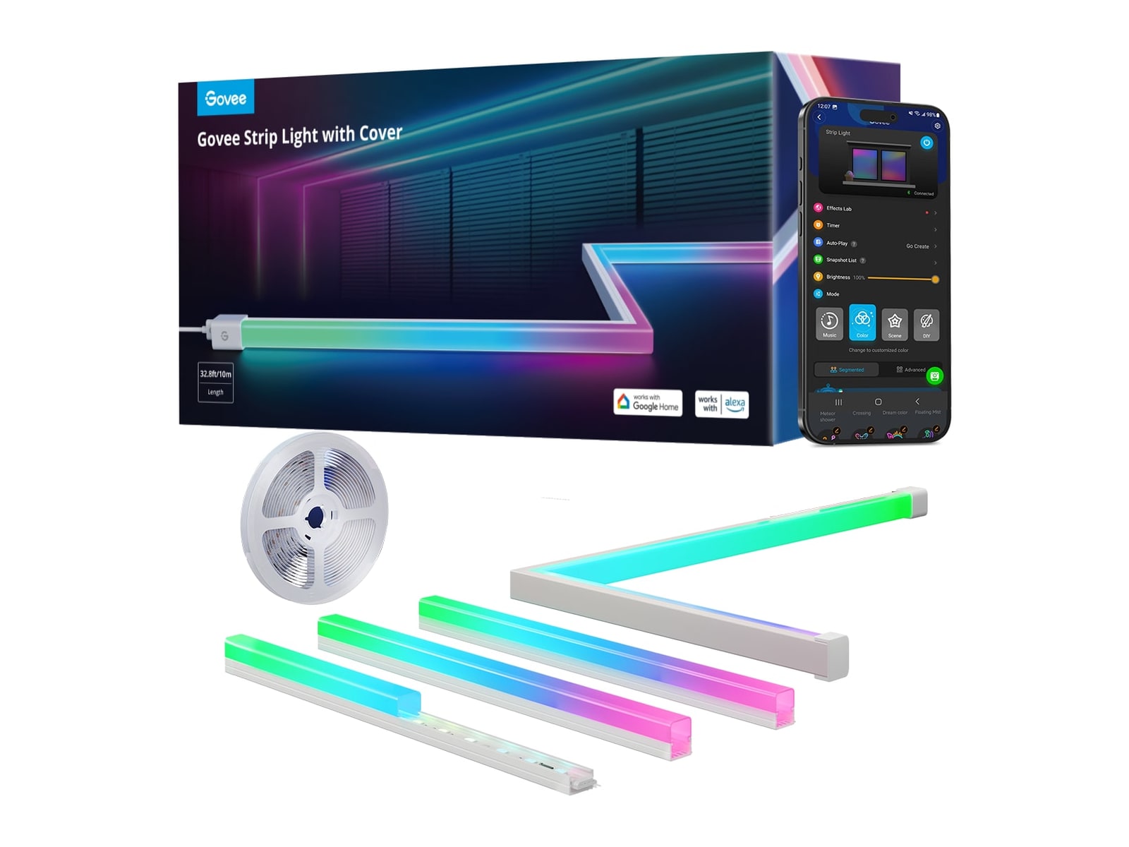 Govee - RGBIC LED Strip Lights with Covers 32.8ft Smart Lighting