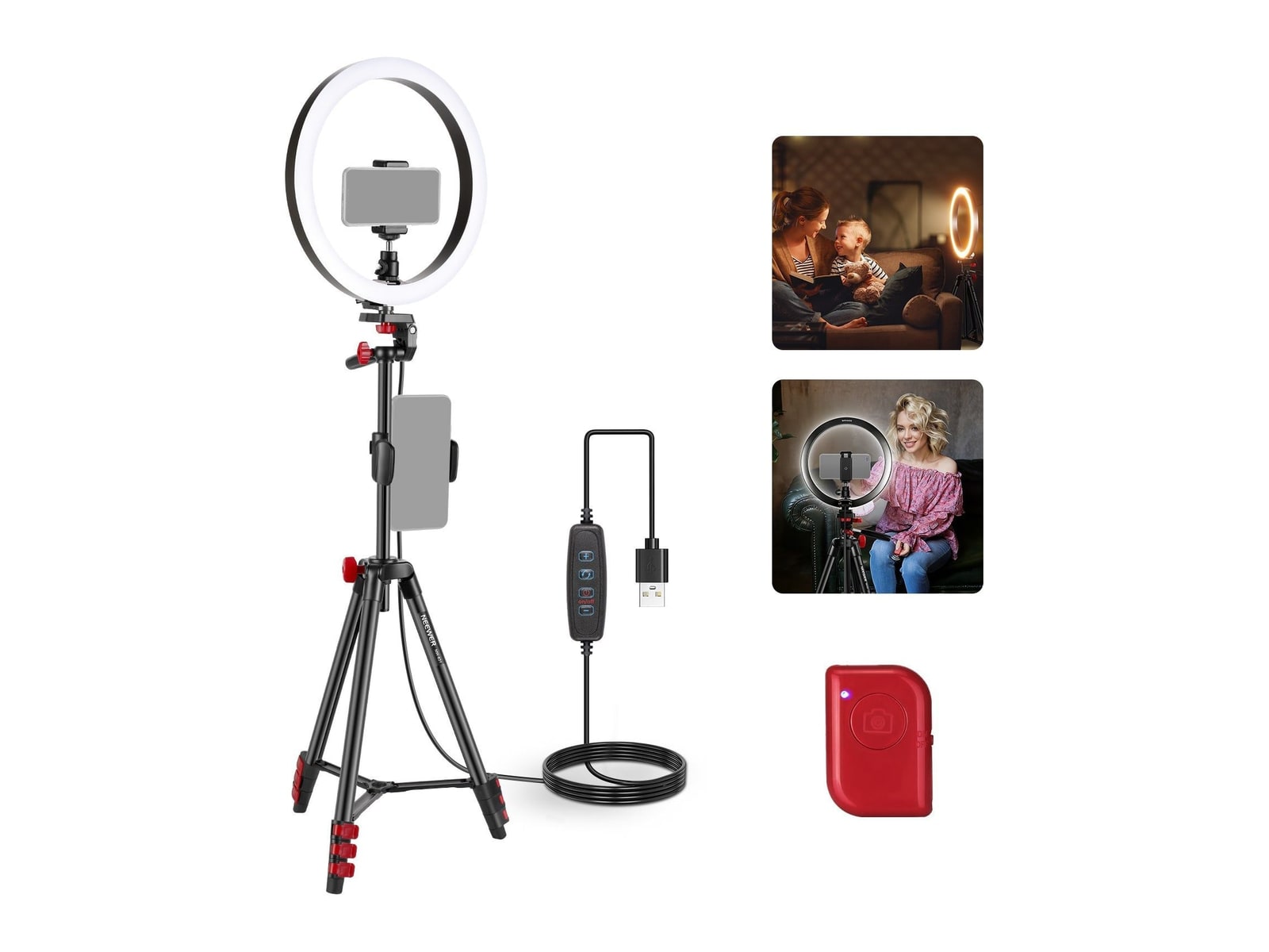 Neewer - BASICS RP10-H 10" Selfie Ring Light with Tripod/2 Phone Holders/QR Plate Camera Accessories