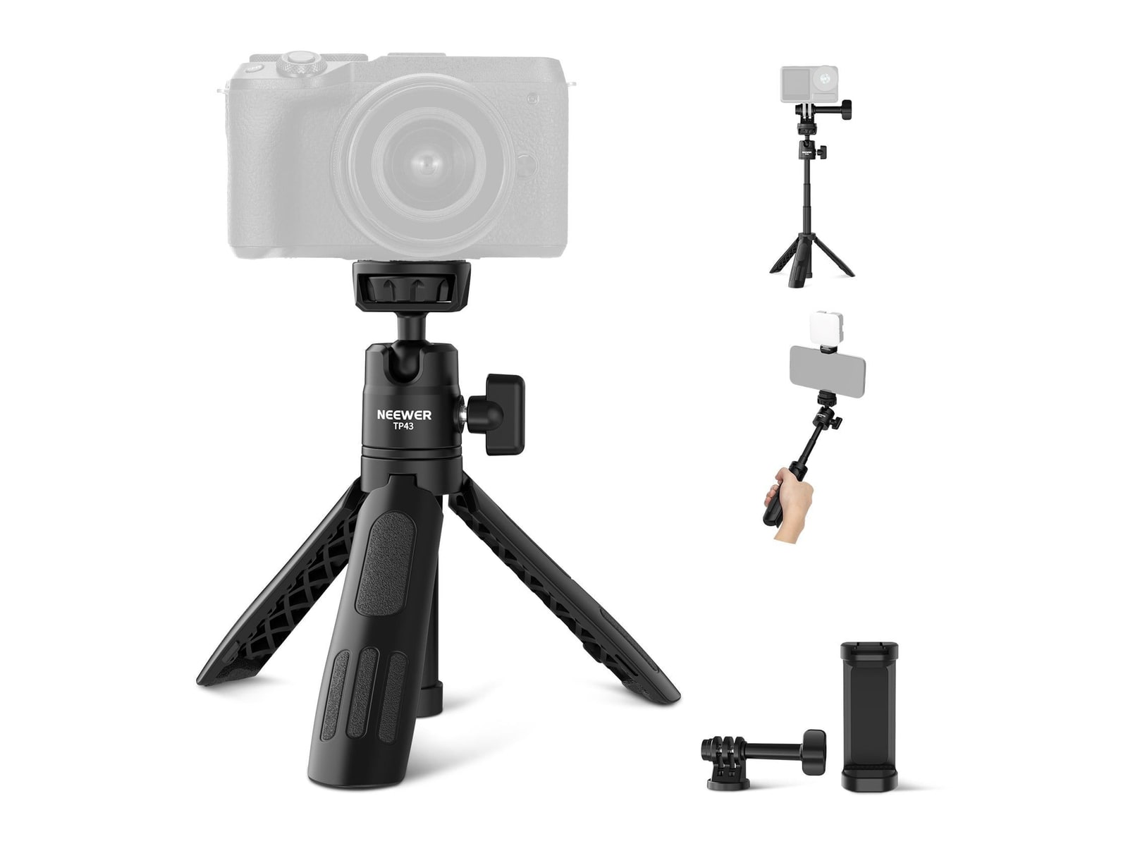 Neewer - BASICS TP43 Mini Desktop Selfie Stick Tripod Camera Accessories - Black