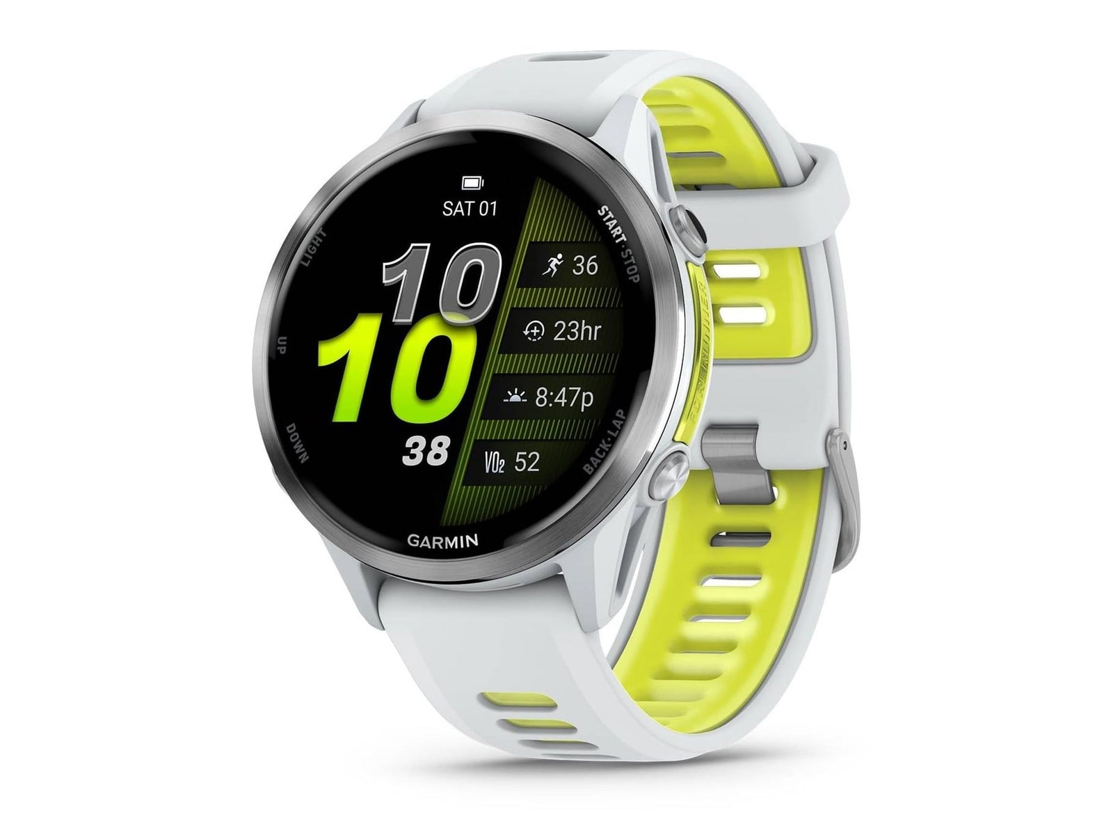 Garmin - Forerunner 970, Titanium with Whitestone Case and Whitestone/Translucent Amp Yellow Band Smart Watches